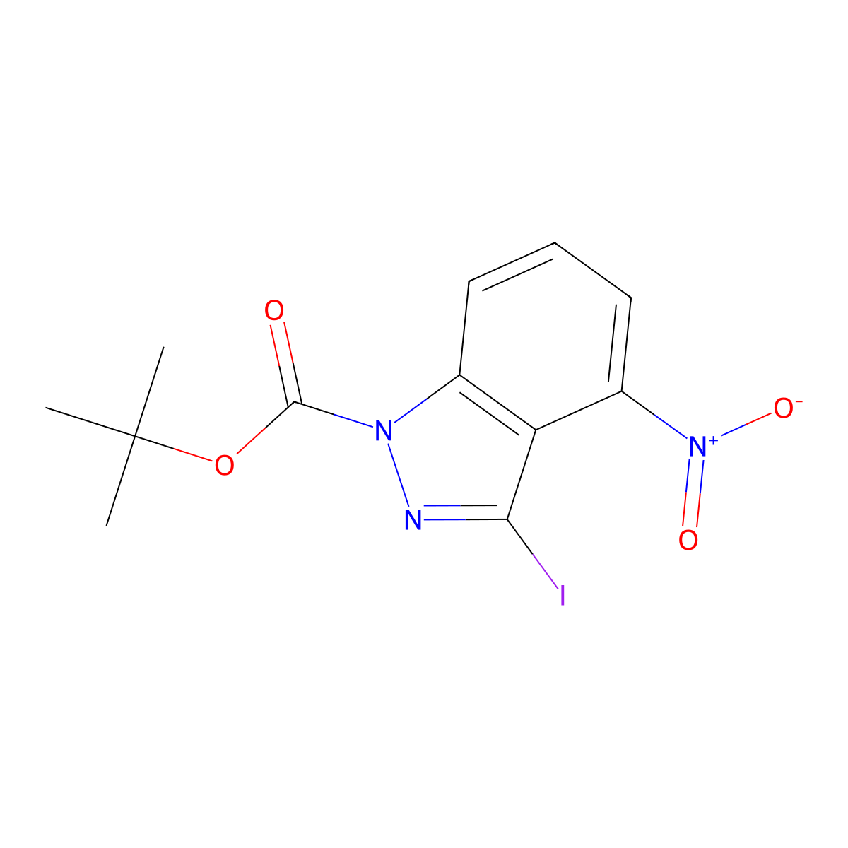 tert-butyl 3-iodo-4-nitro-1H-indazole-1-carboxylate molecular structure, CAS 1010102-36-9