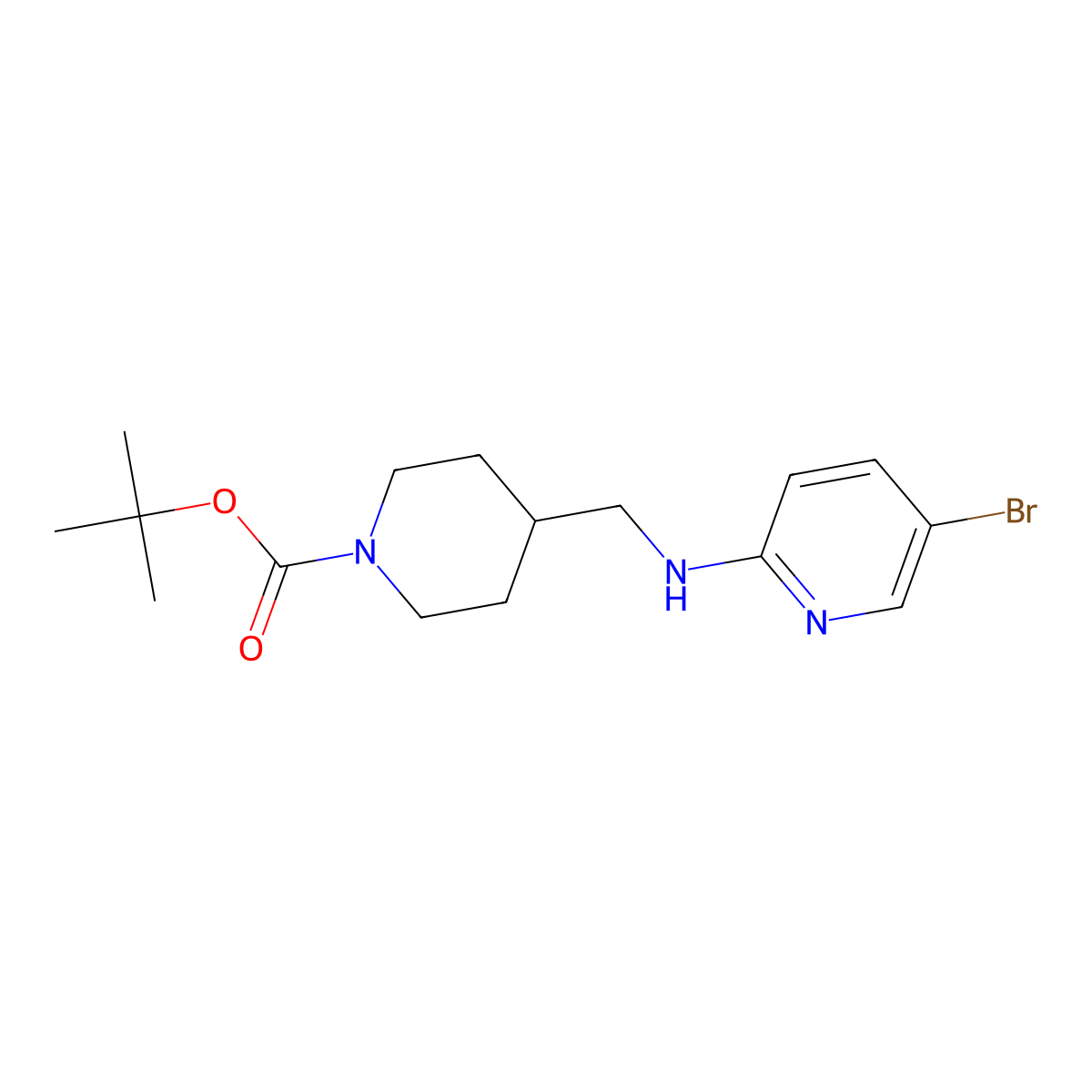 tert-Butyl 4-(((5-bromopyridin-2-yl)amino)methyl)piperidine-1-carboxylate molecular structure, CAS 1010114-72-3