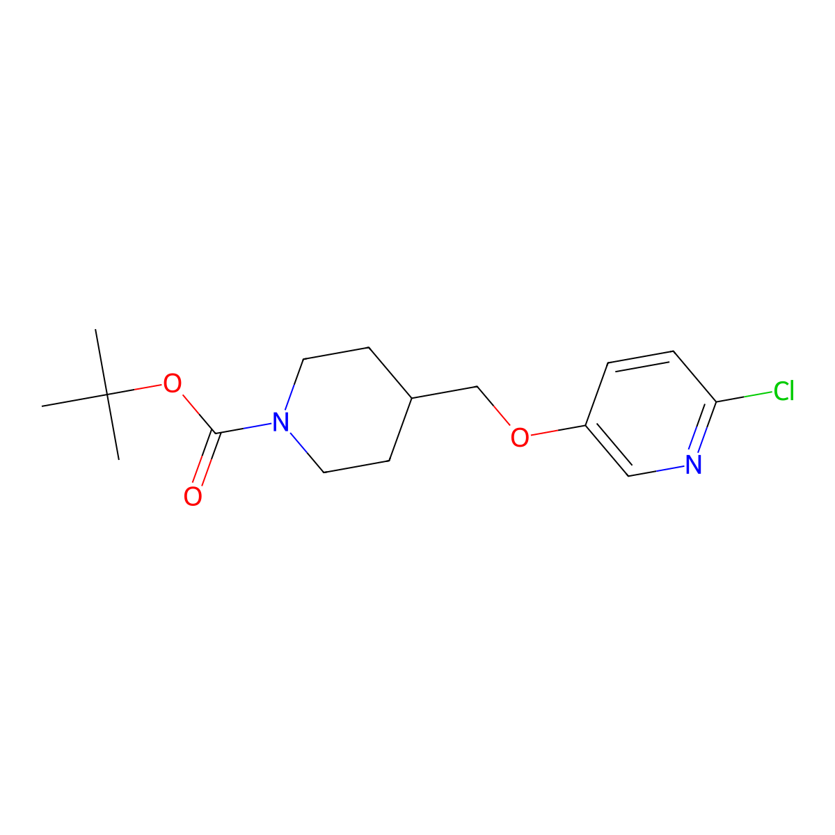 tert-Butyl 4-{[(6-chloropyridin-3-yl)oxy]methyl}piperidine-1-carboxylate molecular structure, CAS 1010115-38-4