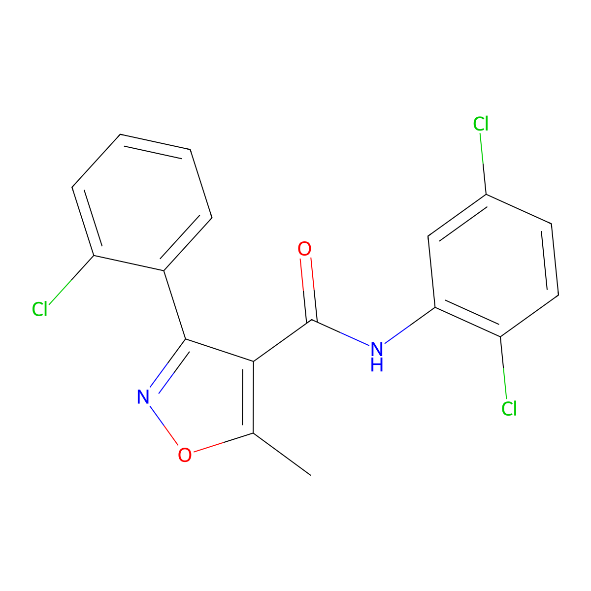 3-(2-chlorophenyl)-N-(2,5-dichlorophenyl)-5-methyl-1,2-oxazole-4-carboxamide molecular structure, CAS 1010129-39-1