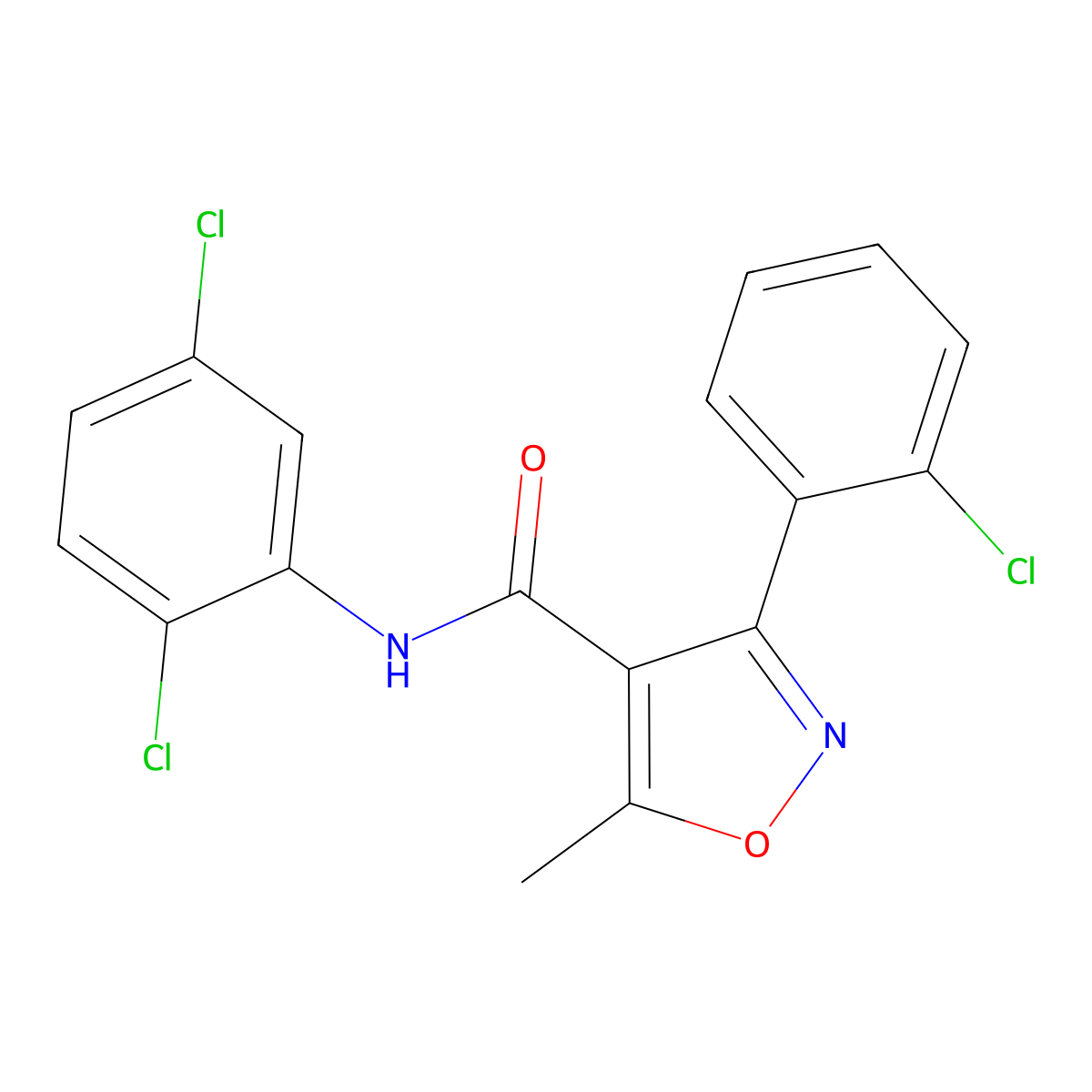 3-(2-chlorophenyl)-N-(2,5-dichlorophenyl)-5-methyl-1,2-oxazole-4-carboxamide molecular structure, CAS 1010129-39-1