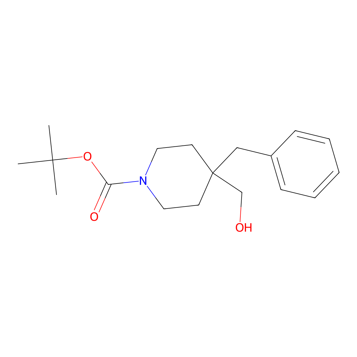 Tert-butyl 4-benzyl-4-(hydroxymethyl)piperidine-1-carboxylate molecular structure, CAS 1010190-26-7