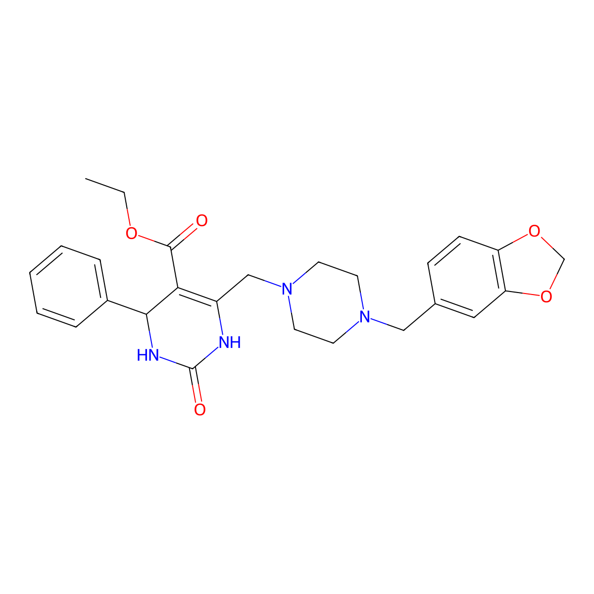 ethyl 6-({4-[(2H-1,3-benzodioxol-5-yl)methyl]piperazin-1-yl}methyl)-2-oxo-4-phenyl-1,2,3,4-tetrahydropyrimidine-5-carboxylate molecular structure, CAS 1010259-15-0