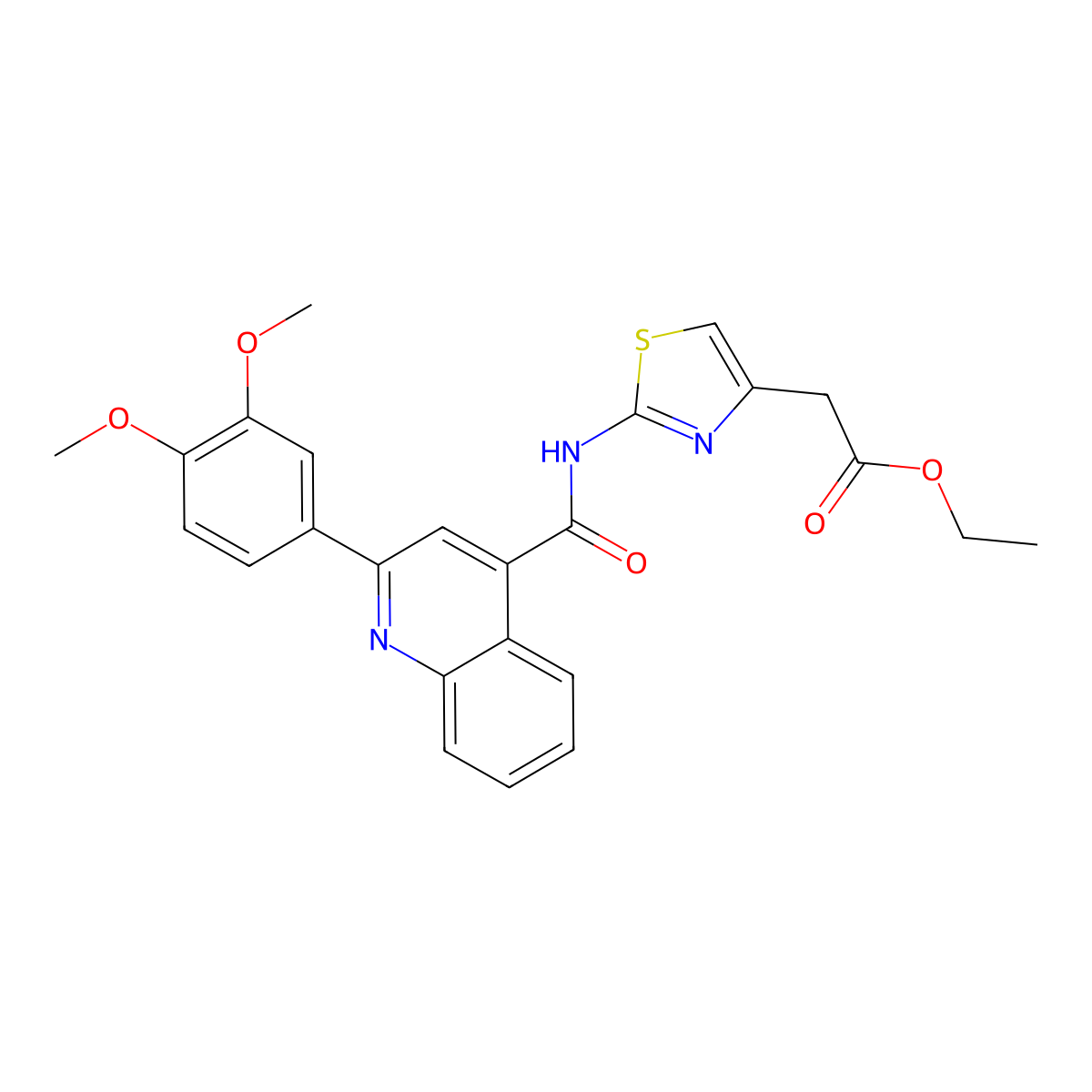 Ethyl [2-({[2-(3,4-dimethoxyphenyl)-4-quinolinyl]carbonyl}amino)-1,3-thiazol-4-yl]acetate molecular structure, CAS 1010323-73-5
