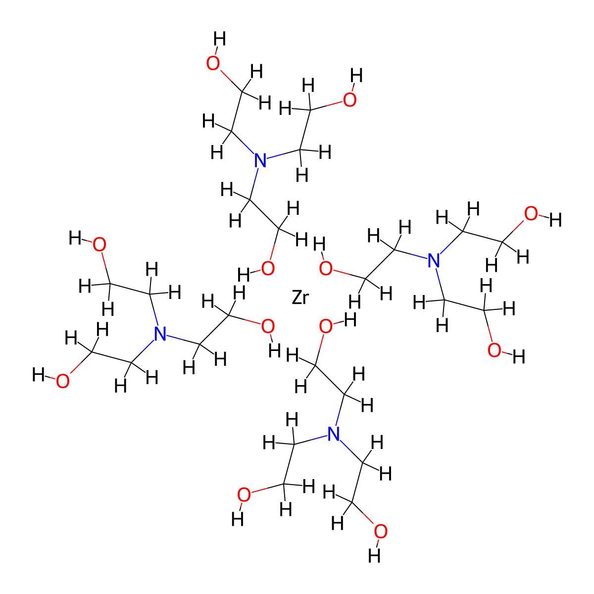Zirconium, tetrakis(2-(bis(2-hydroxyethyl)amino-kappaN)ethanolato-kappaO)- molecular structure, CAS 101033-44-7