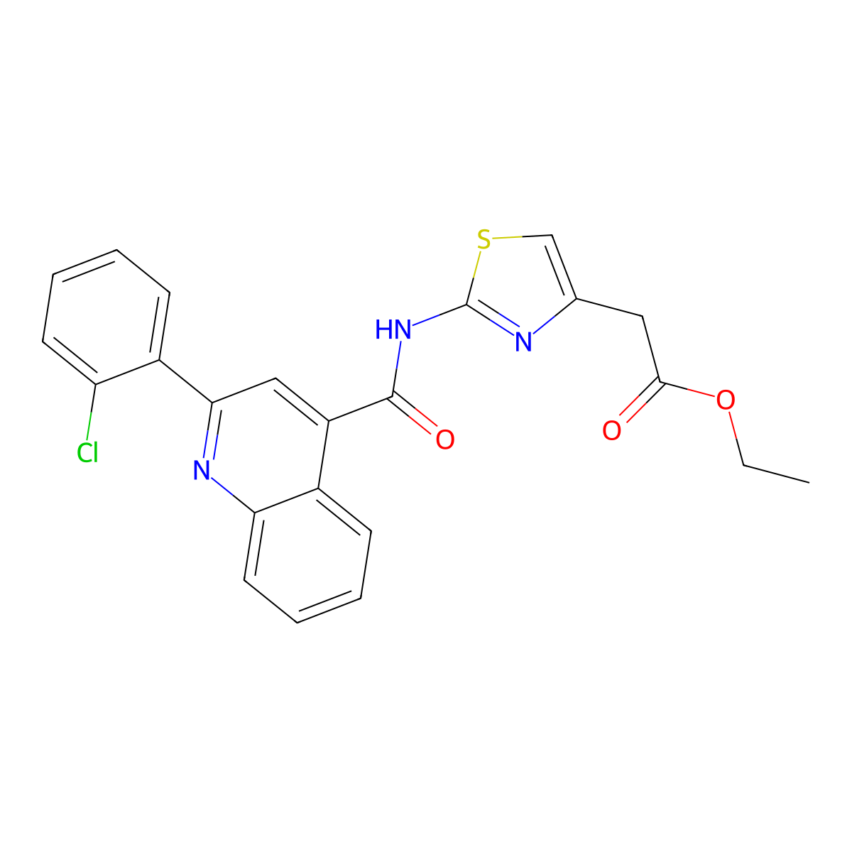 Ethyl [2-({[2-(2-chlorophenyl)quinolin-4-yl]carbonyl}amino)-1,3-thiazol-4-yl]acetate molecular structure, CAS 1010350-11-4