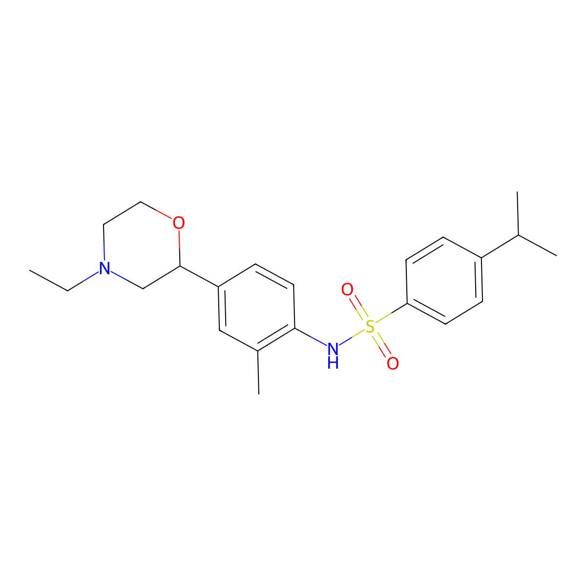 Benzenesulfonamide, N-(4-(4-ethyl-2-morpholinyl)-2-methylphenyl)-4-(1-methylethyl)- molecular structure, CAS 1010382-72-5