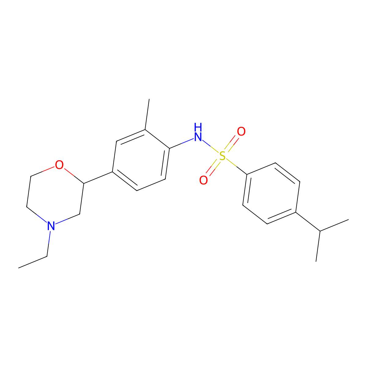 Benzenesulfonamide, N-(4-(4-ethyl-2-morpholinyl)-2-methylphenyl)-4-(1-methylethyl)- molecular structure, CAS 1010382-72-5