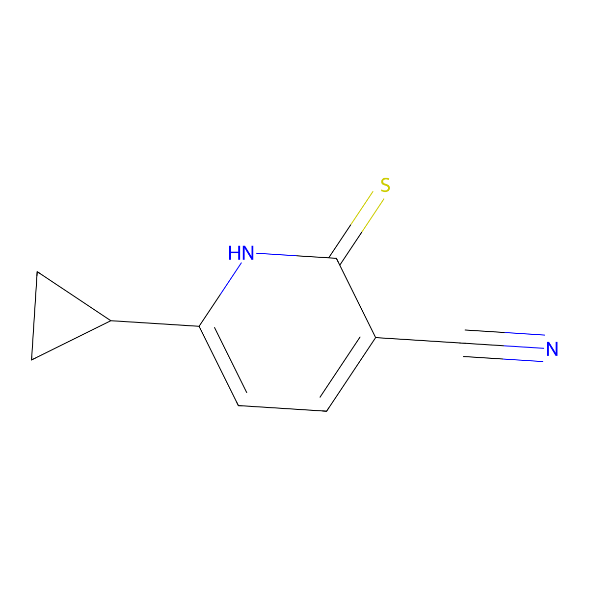 3-Pyridinecarbonitrile, 6-cyclopropyl-1,2-dihydro-2-thioxo- molecular structure, CAS 101045-94-7