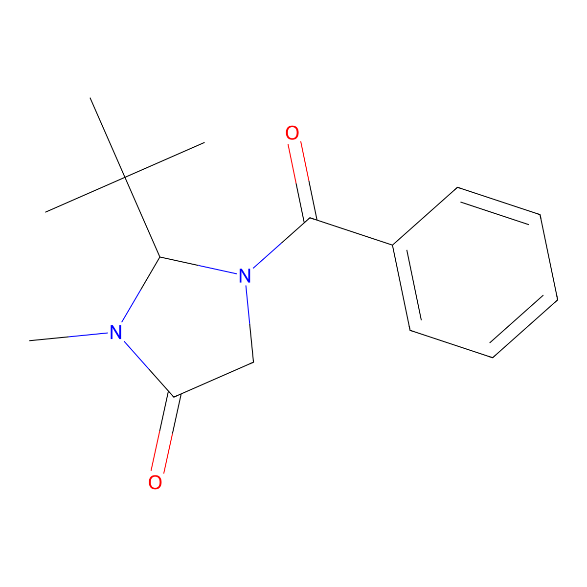 4-Imidazolidinone, 1-benzoyl-2-(1,1-dimethylethyl)-3-methyl-, (2S)- molecular structure, CAS 101055-56-5