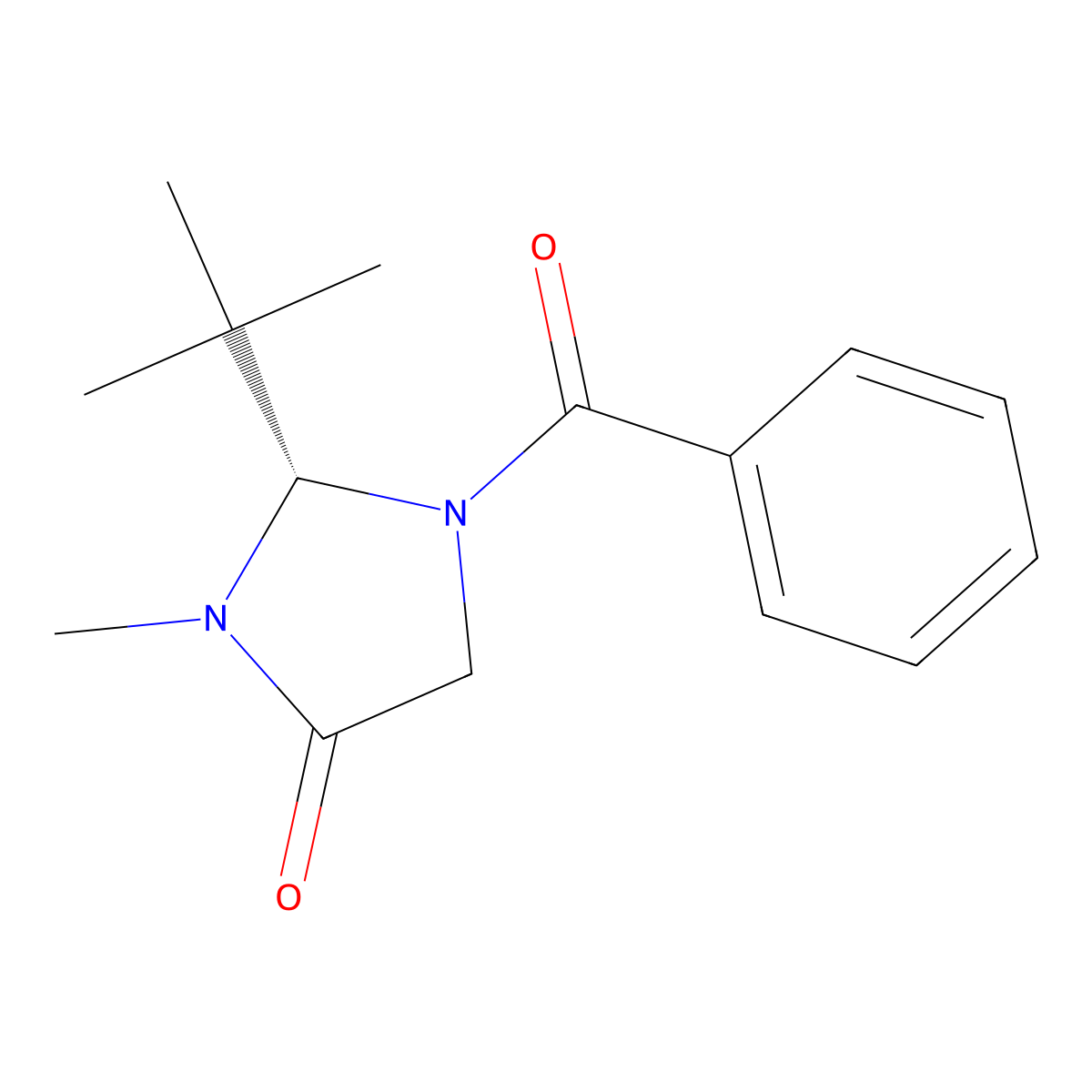 4-Imidazolidinone, 1-benzoyl-2-(1,1-dimethylethyl)-3-methyl-, (2S)- molecular structure, CAS 101055-56-5