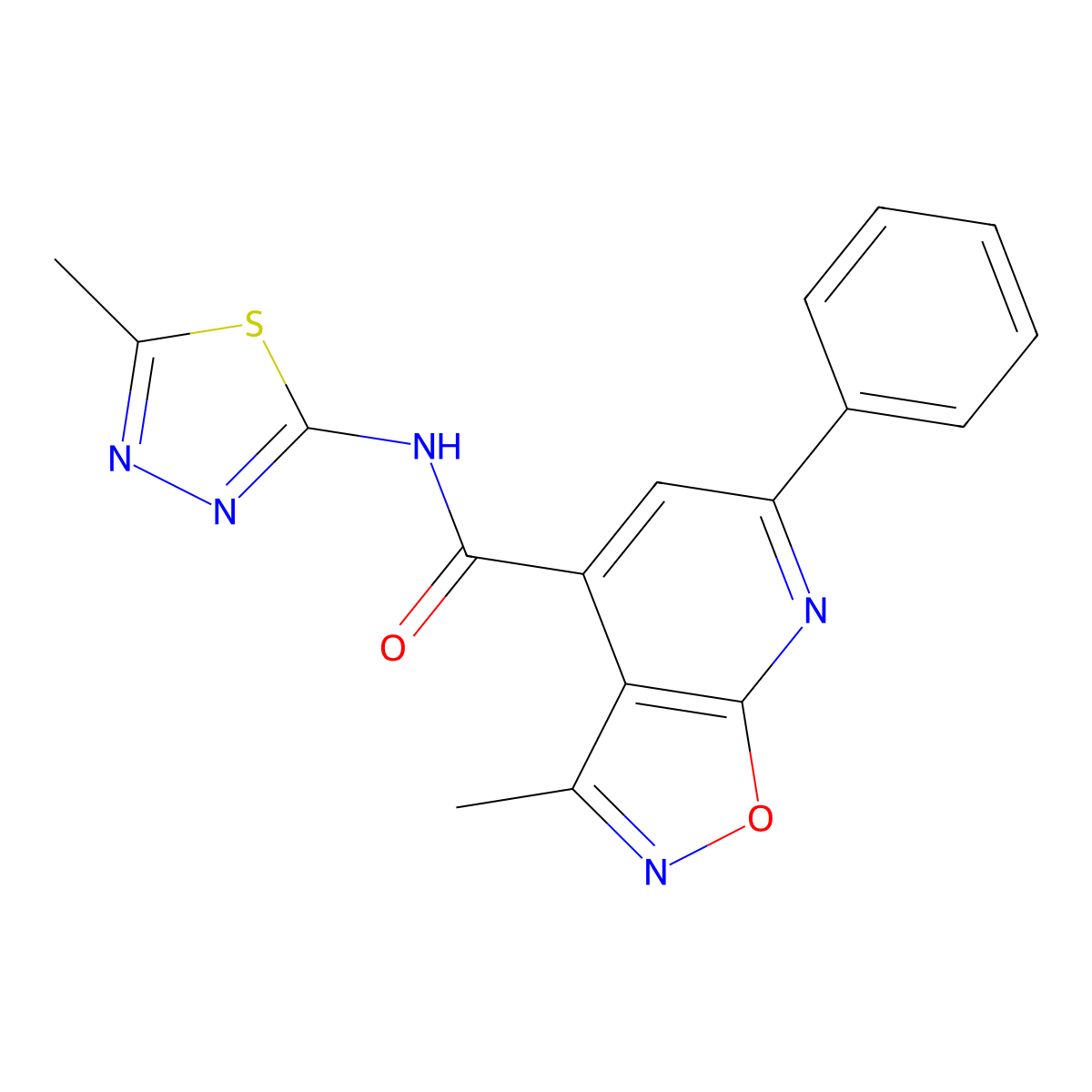 3-methyl-N-[(2E)-5-methyl-1,3,4-thiadiazol-2(3H)-ylidene]-6-phenyl[1,2]oxazolo[5,4-b]pyridine-4-carboxamide molecular structure, CAS 1010593-89-1