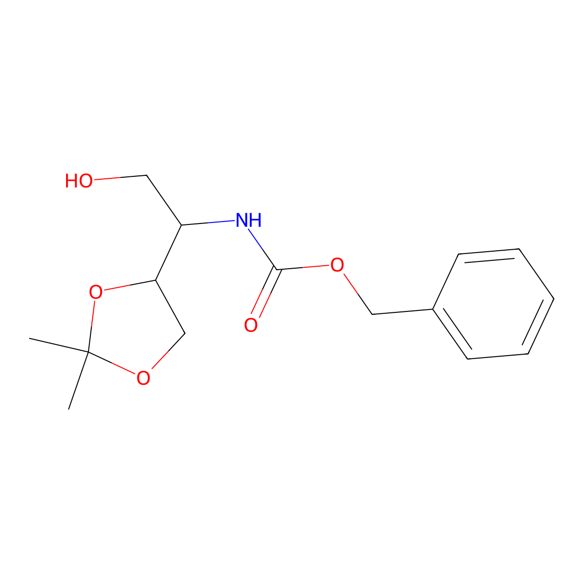 rac-benzyl N-[(1R)-1-[(4S)-2,2-dimethyl-1,3-dioxolan-4-yl]-2-hydroxyethyl]carbamate molecular structure, CAS 1010701-95-7