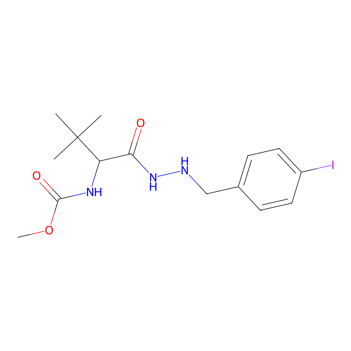 (S)-Methyl (1-(2-(4-iodobenzyl)hydrazinyl)-3,3-dimethyl-1-oxobutan-2-yl)carbamate molecular structure, CAS 1010702-58-5
