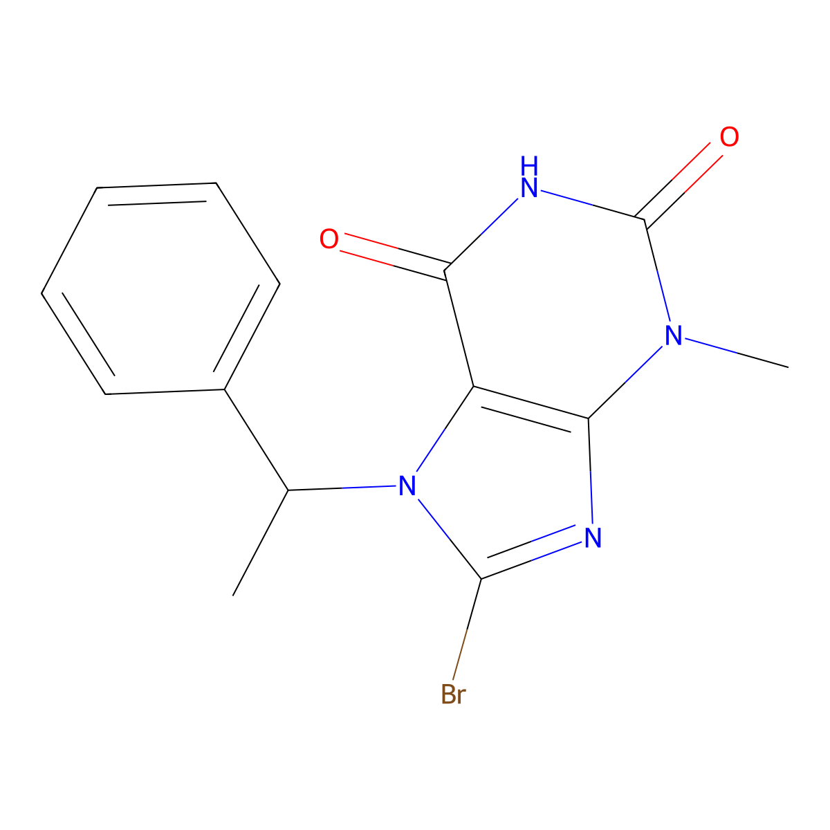 8-Bromo-3-methyl-7-(1-phenylethyl)-3,7-dihydro-1H-purine-2,6-dione molecular structure, CAS 101071-98-1
