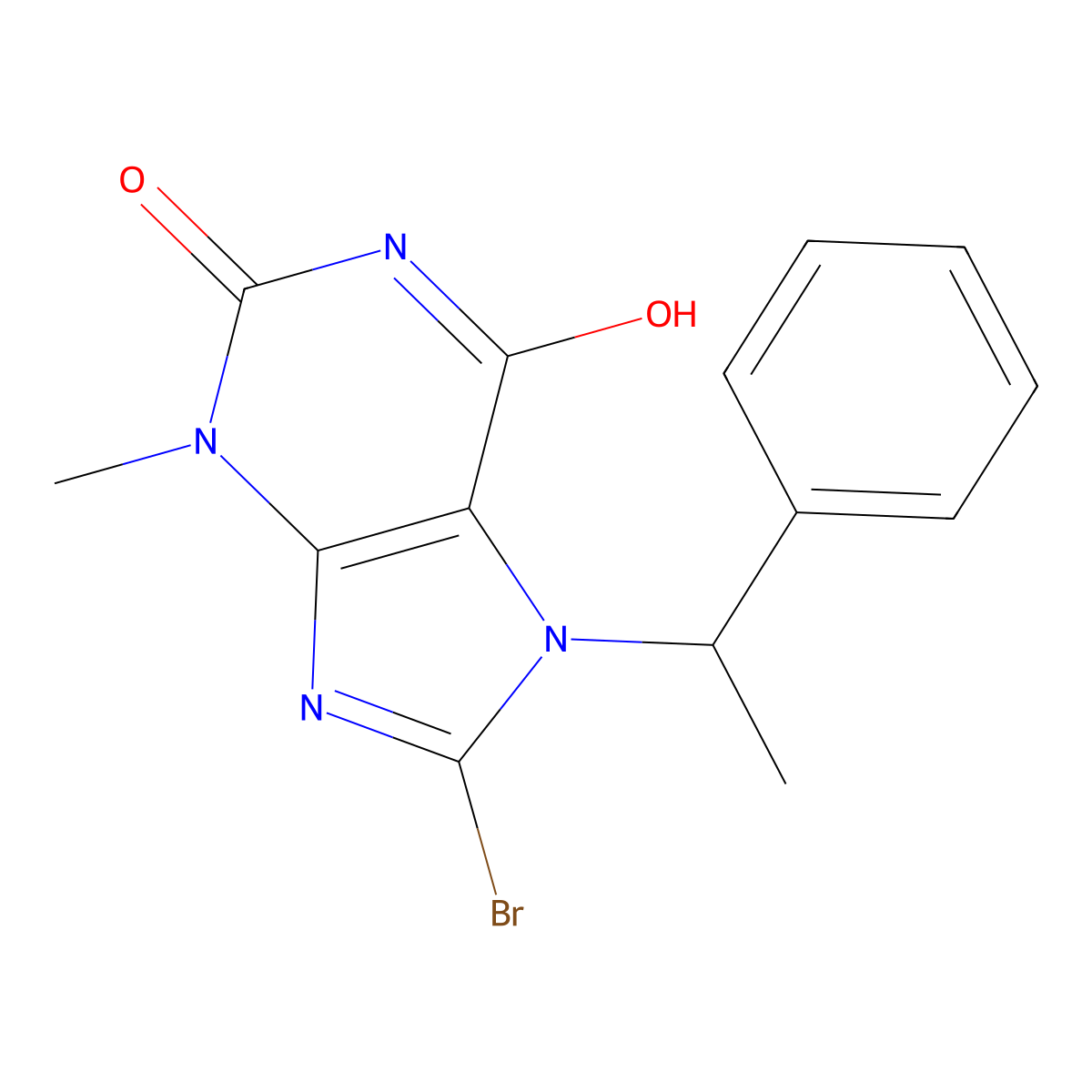 8-Bromo-3-methyl-7-(1-phenylethyl)-3,7-dihydro-1H-purine-2,6-dione molecular structure, CAS 101071-98-1