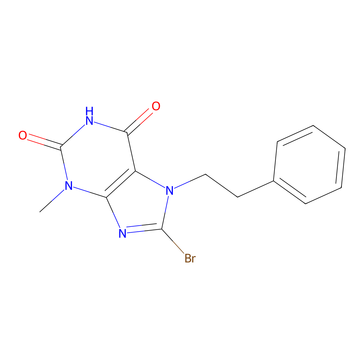 1H-Purine-2,6-dione, 8-bromo-3,7-dihydro-3-methyl-7-(2-phenylethyl)- molecular structure, CAS 101071-99-2
