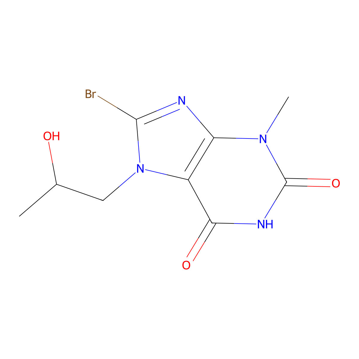 8-Bromo-7-(2-hydroxypropyl)-3-methylpurine-2,6-dione molecular structure, CAS 101072-16-6