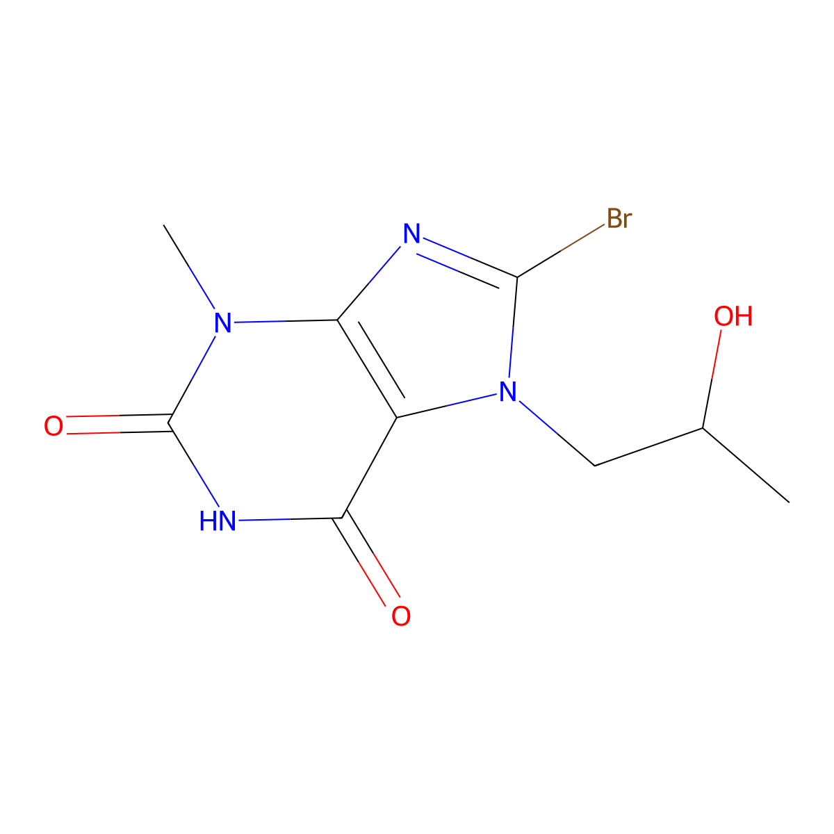 8-Bromo-7-(2-hydroxypropyl)-3-methylpurine-2,6-dione molecular structure, CAS 101072-16-6