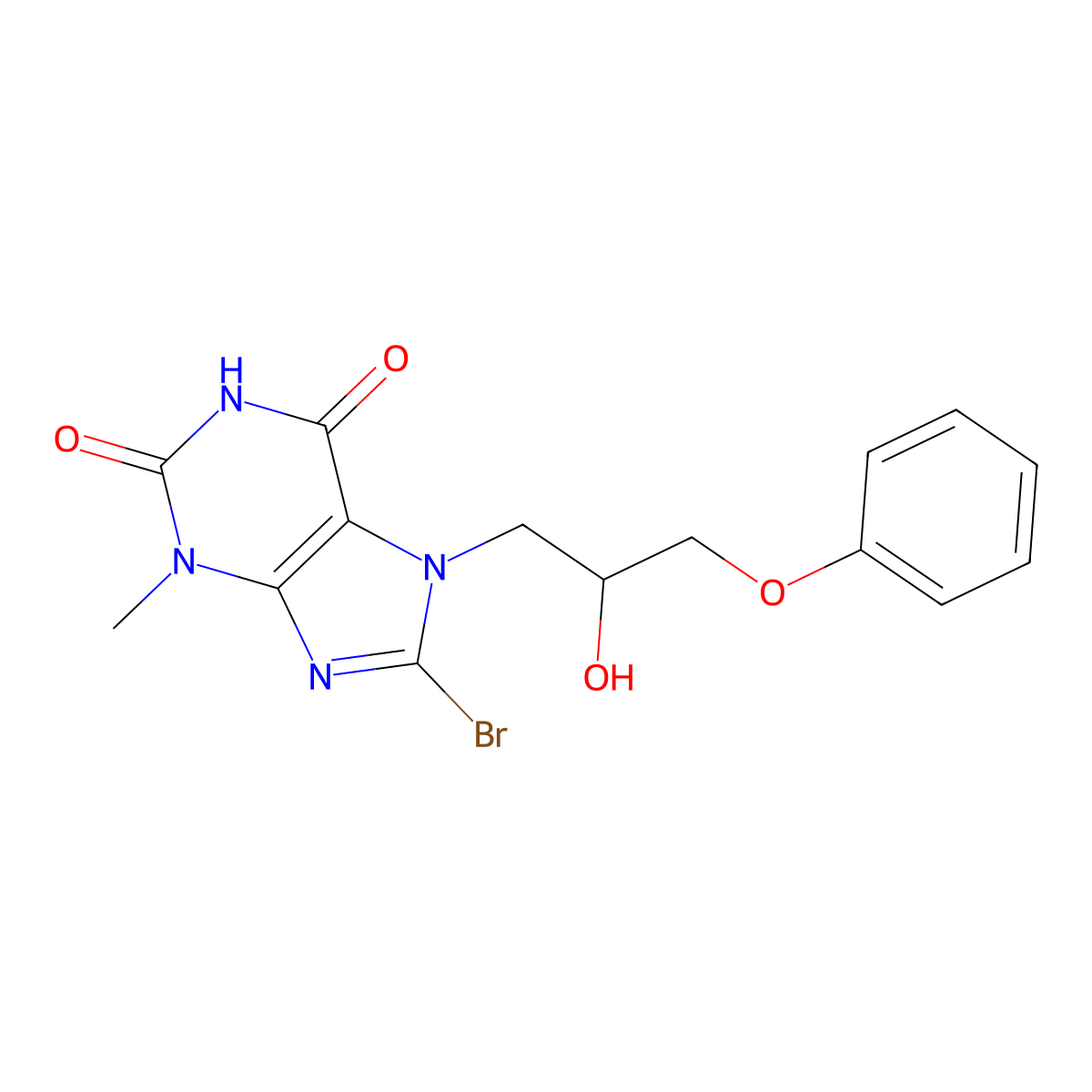8-Bromo-7-(2-hydroxy-3-phenoxy-propyl)-3-methyl-3,7-dihydro-purine-2,6-dione molecular structure, CAS 101072-21-3