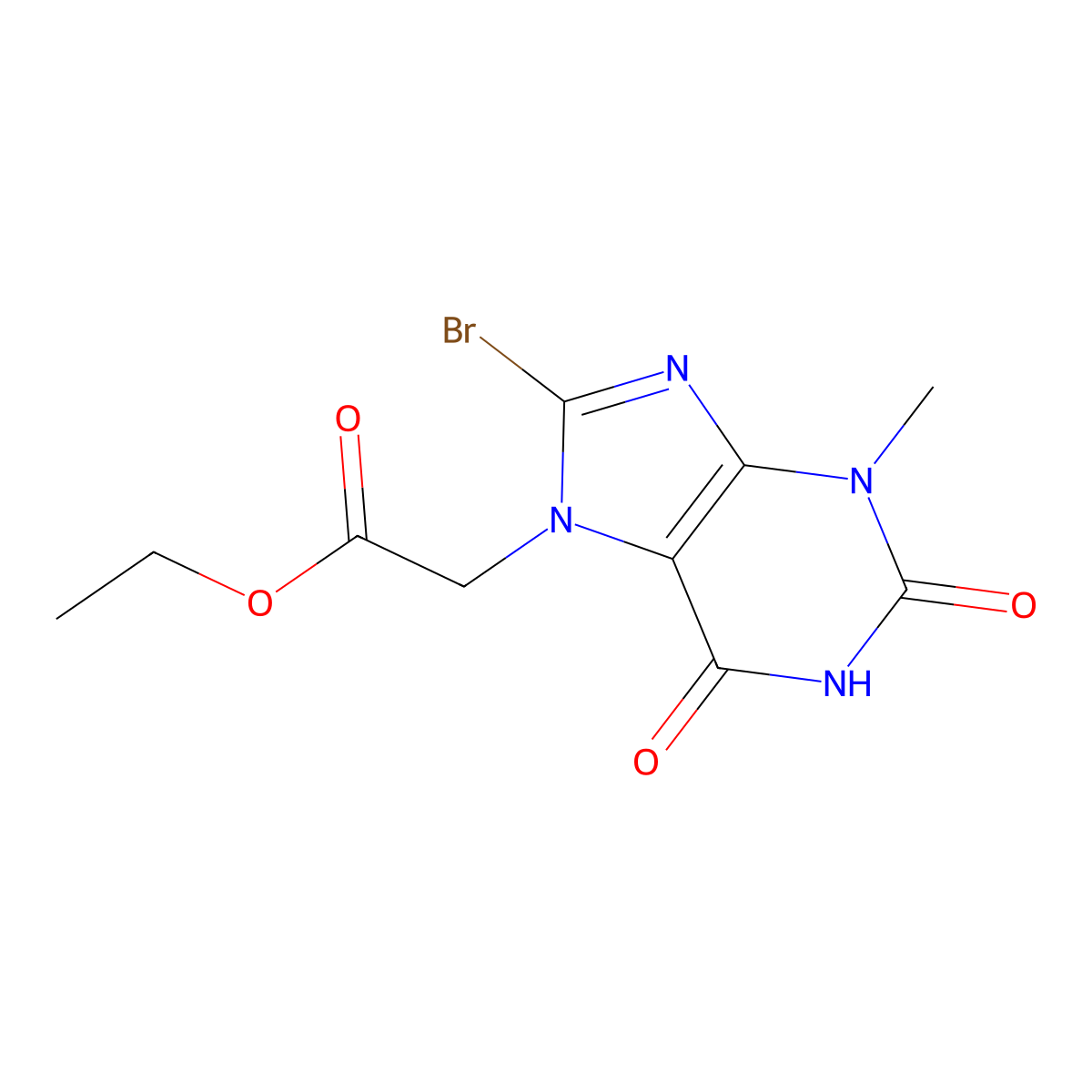 (8-Bromo-3-methyl-2,6-dioxo-1,2,3,6-tetrahydro-purin-7-yl)-acetic acid ethyl ester molecular structure, CAS 101072-22-4