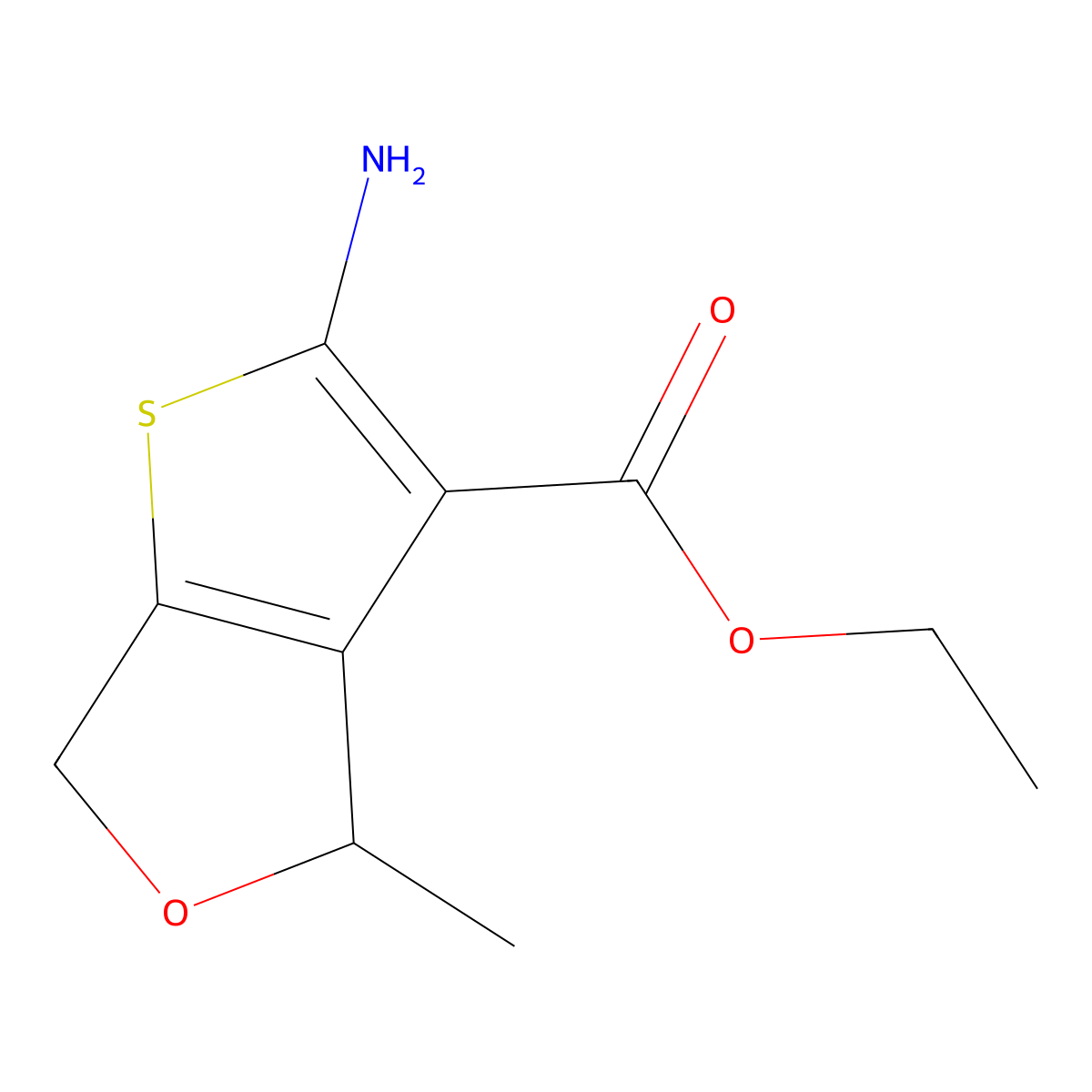 Ethyl 2-amino-4-methyl-4,6-dihydrothieno[2,3-c]furan-3-carboxylate molecular structure, CAS 1010798-34-1