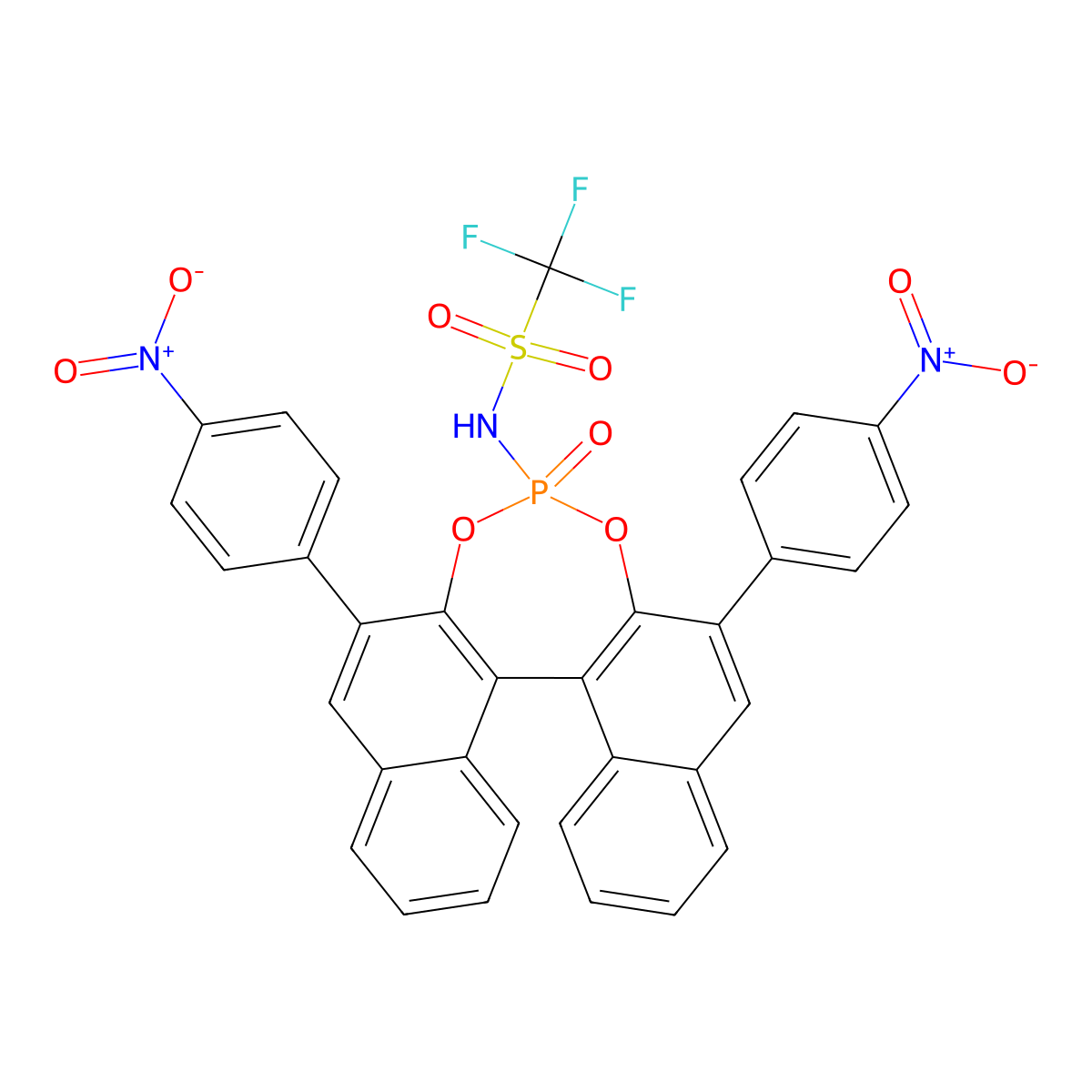 (11bR)-N-(2,6-Bis(4-nitrophenyl)-4-oxidodinaphtho[2,1-d:1',2'-f][1,3,2]dioxaphosphepin-4-yl)-1,1,1-trifluoromethanesulfonamide molecular structure, CAS 1010799-99-1