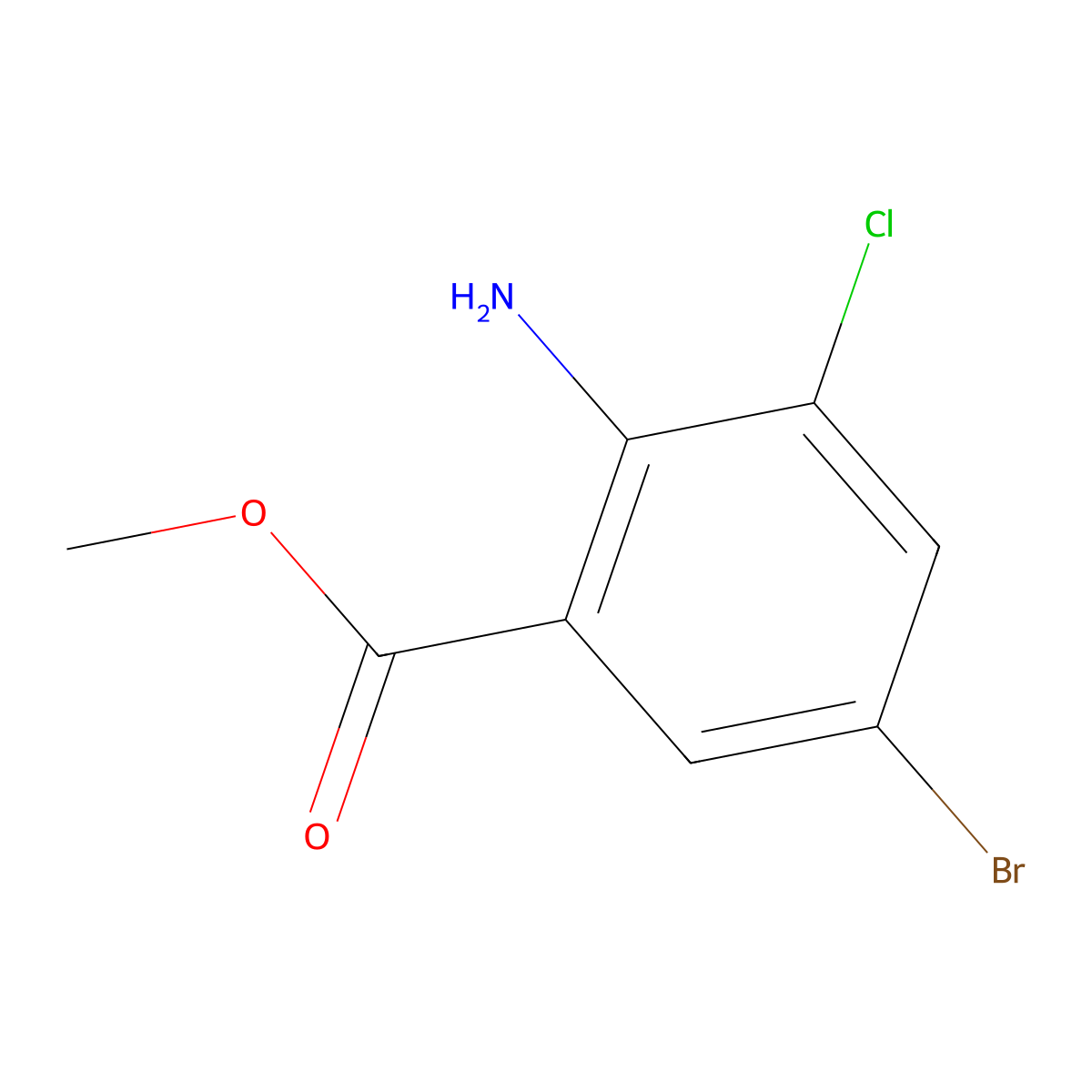 Methyl 2-amino-5-bromo-3-chlorobenzoate molecular structure, CAS 101080-26-6