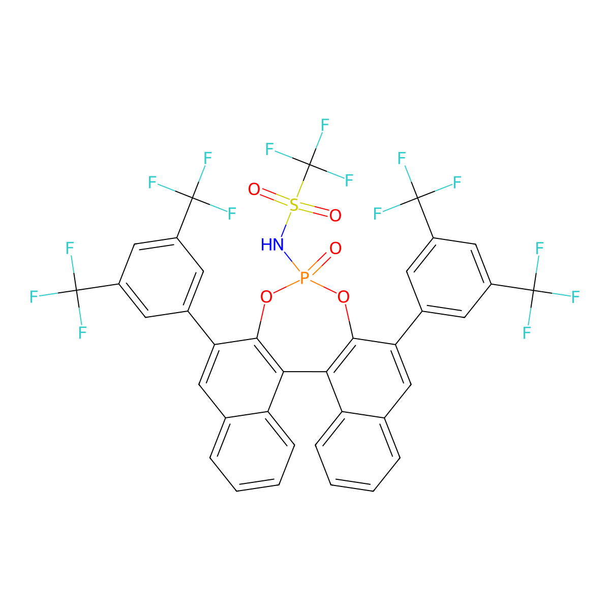 (S)-3,3'-Bis[3,5-bis(trifluoromethyl)phenyl]-1,1'-binaphthyl-2,2'-diyl-N-triflyl phosphoramide molecular structure, CAS 1010800-02-8