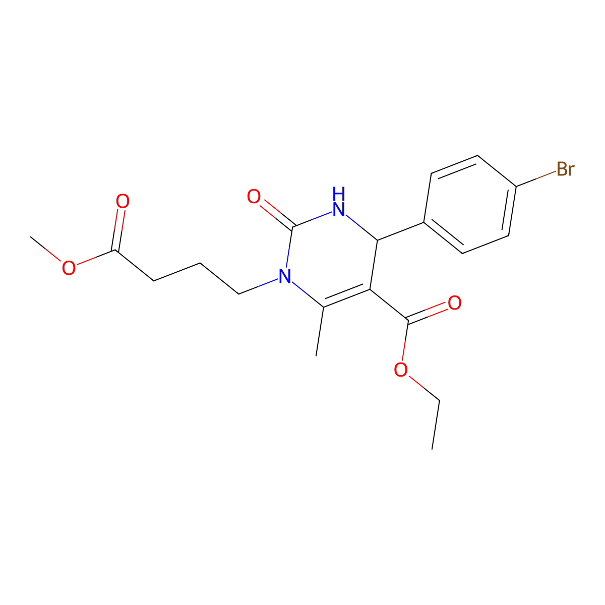 Ethyl 4-(4-bromophenyl)-1-(4-methoxy-4-oxobutyl)-6-methyl-2-oxo-1,2,3,4-tetrahydropyrimidine-5-carboxylate molecular structure, CAS 1010820-68-4