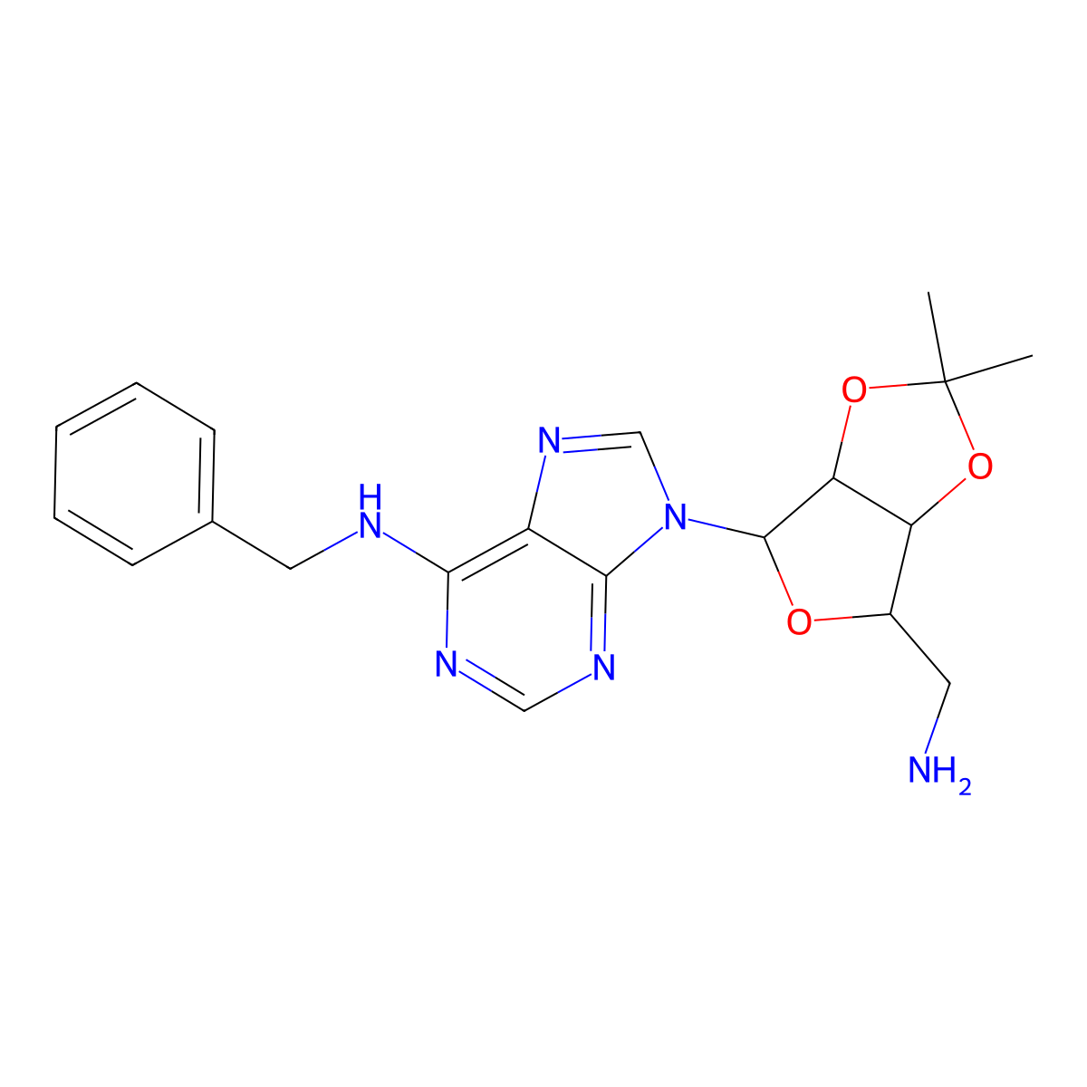 9-[(3aR,4R,6R,6aR)-6-(aminomethyl)-2,2-dimethyl-3a,4,6,6a-tetrahydrofuro[3,4-d][1,3]dioxol-4-yl]-N-benzylpurin-6-amine molecular structure, CAS 1010855-46-5