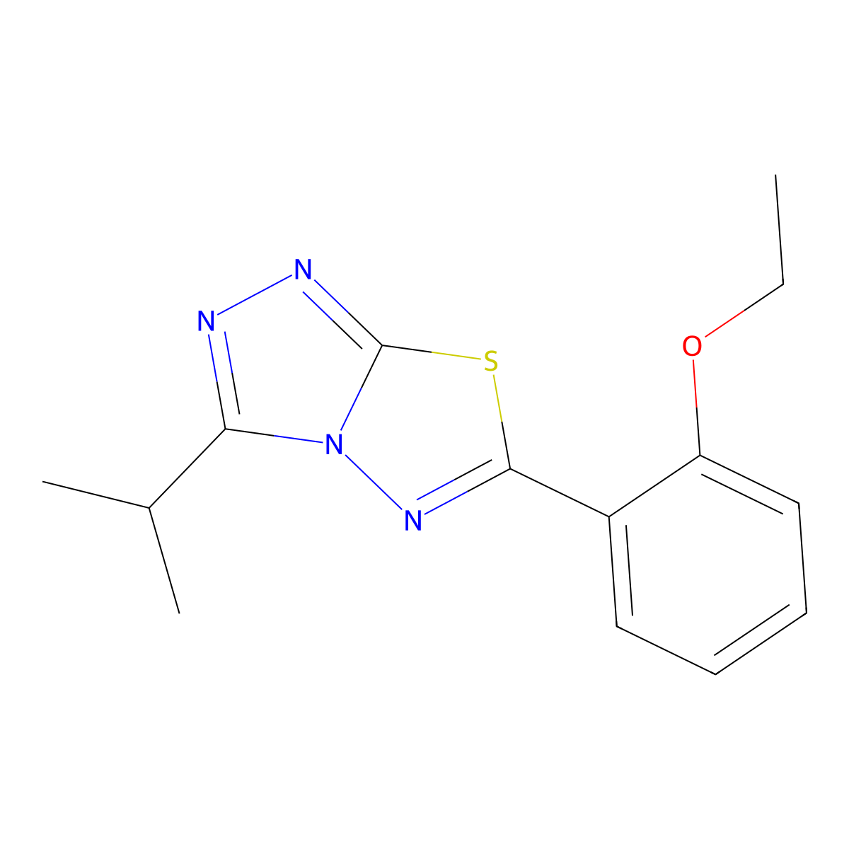 Ethyl 2-(3-isopropyl[1,2,4]triazolo[3,4-b][1,3,4]thiadiazol-6-yl)phenyl ether molecular structure, CAS 1010860-62-4