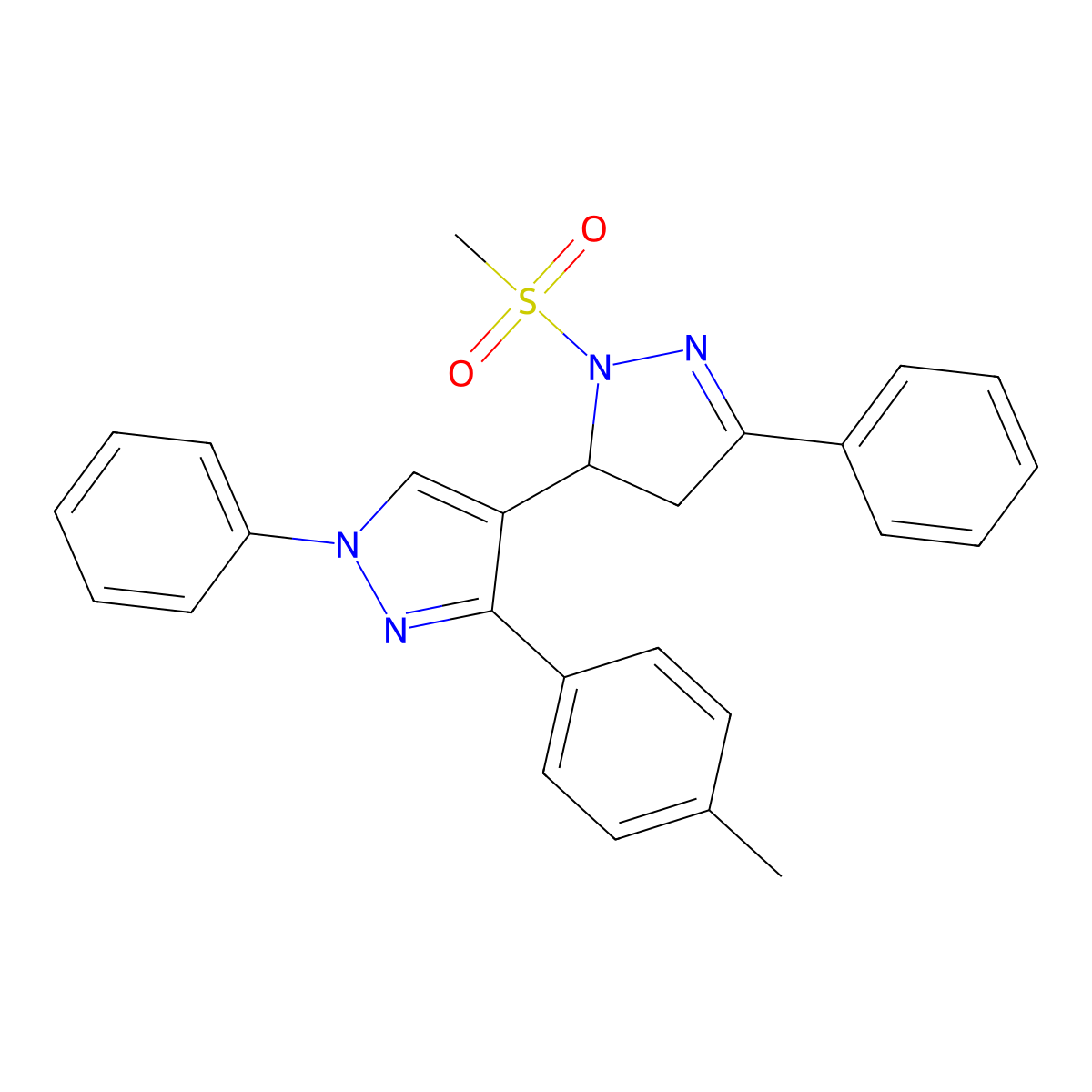 3-(4-Methylphenyl)-4-(2-methylsulfonyl-5-phenyl-3,4-dihydropyrazol-3-yl)-1-phenylpyrazole molecular structure, CAS 1010862-50-6