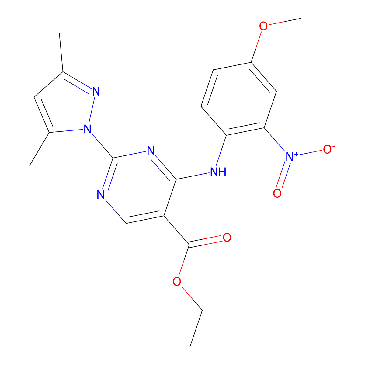 ethyl 2-(3,5-dimethyl-1H-pyrazol-1-yl)-4-[(4-methoxy-2-nitrophenyl)amino]pyrimidine-5-carboxylate molecular structure, CAS 1010862-78-8