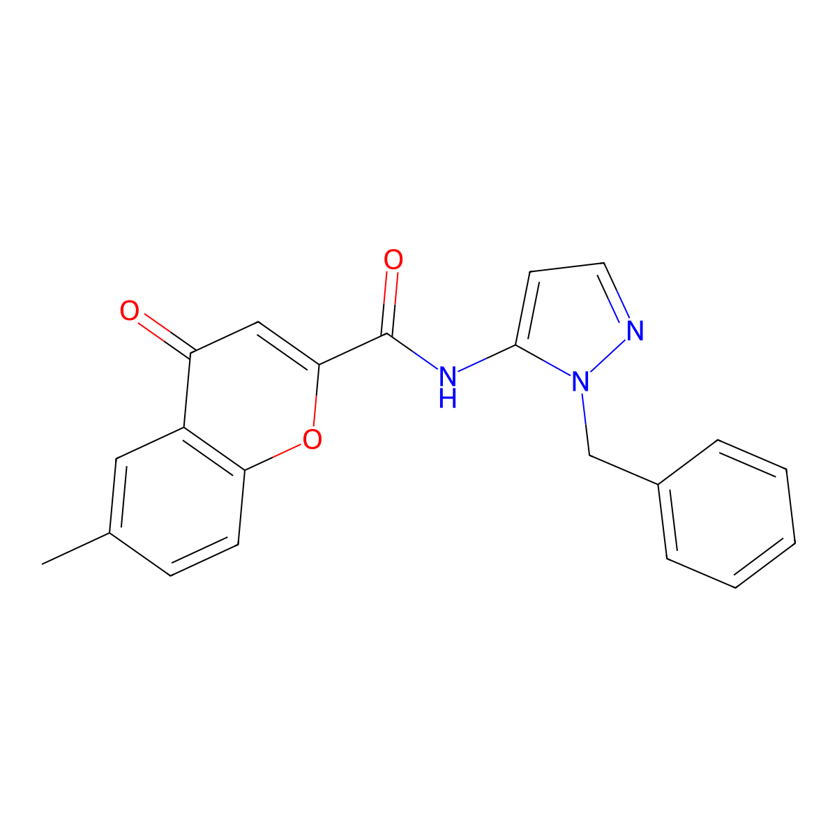 N-(1-benzyl-1H-pyrazol-5-yl)-6-methyl-4-oxo-4H-chromene-2-carboxamide molecular structure, CAS 1010863-71-4