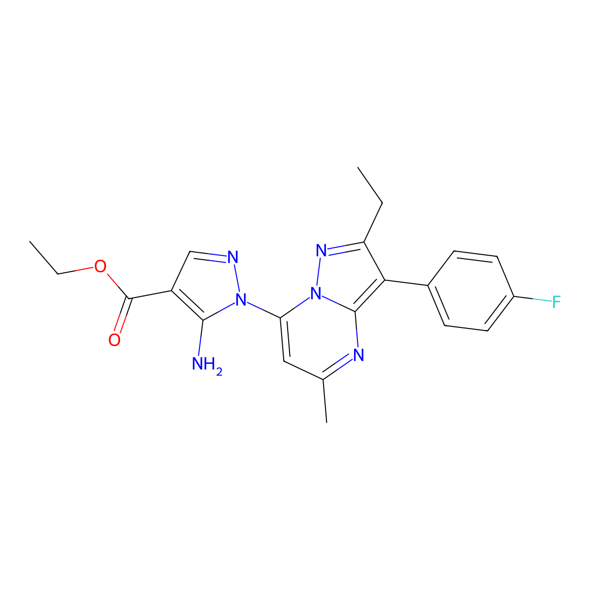 ethyl 5-amino-1-[2-ethyl-3-(4-fluorophenyl)-5-methylpyrazolo[1,5-a]pyrimidin-7-yl]-1H-pyrazole-4-carboxylate molecular structure, CAS 1010863-84-9