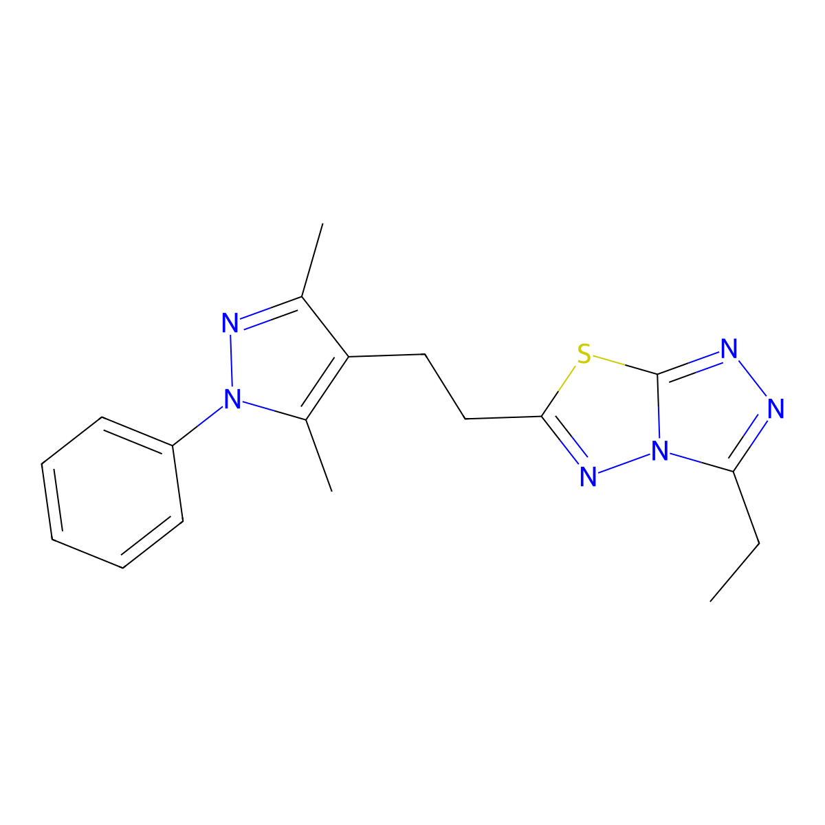 6-[2-(3,5-dimethyl-1-phenyl-1H-pyrazol-4-yl)ethyl]-3-ethyl[1,2,4]triazolo[3,4-b][1,3,4]thiadiazole molecular structure, CAS 1010864-09-1
