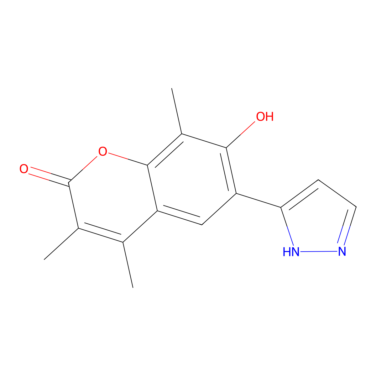 7-hydroxy-3,4,8-trimethyl-6-(1H-pyrazol-3-yl)-2H-chromen-2-one molecular structure, CAS 1010864-30-8