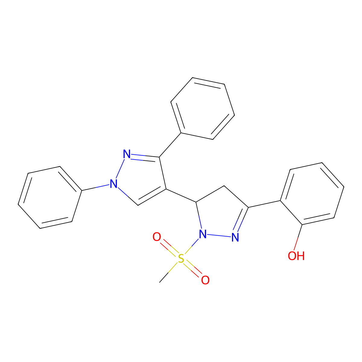 2-(2-(methylsulfonyl)-1',3'-diphenyl-3,4-dihydro-1'H,2H-[3,4'-bipyrazol]-5-yl)phenol molecular structure, CAS 1010864-35-3
