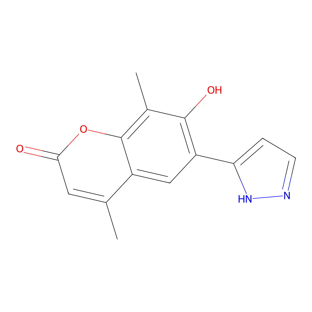 7-hydroxy-4,8-dimethyl-6-(1H-pyrazol-3-yl)-2H-chromen-2-one molecular structure, CAS 1010864-58-0