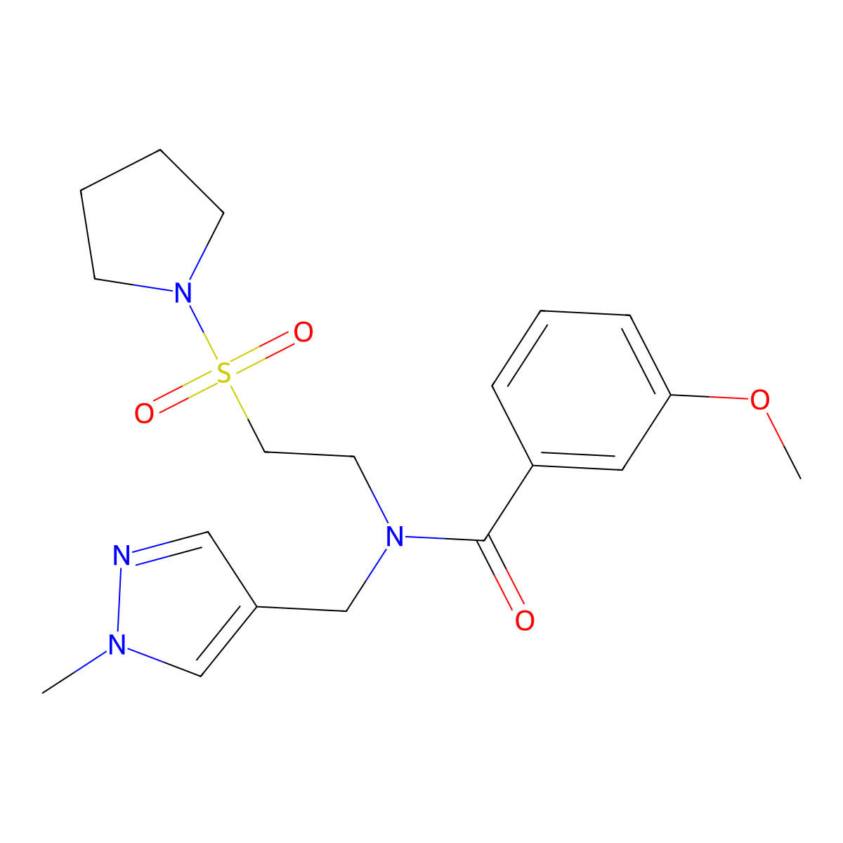 3-methoxy-N-[(1-methyl-1H-pyrazol-4-yl)methyl]-N-[2-(pyrrolidin-1-ylsulfonyl)ethyl]benzamide molecular structure, CAS 1010864-73-9