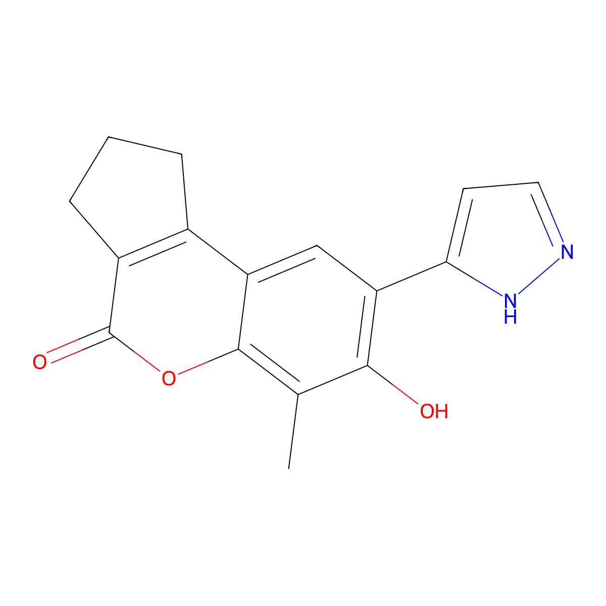 7-hydroxy-6-methyl-8-(1H-pyrazol-3-yl)-2,3-dihydrocyclopenta[c]chromen-4(1H)-one molecular structure, CAS 1010864-80-8