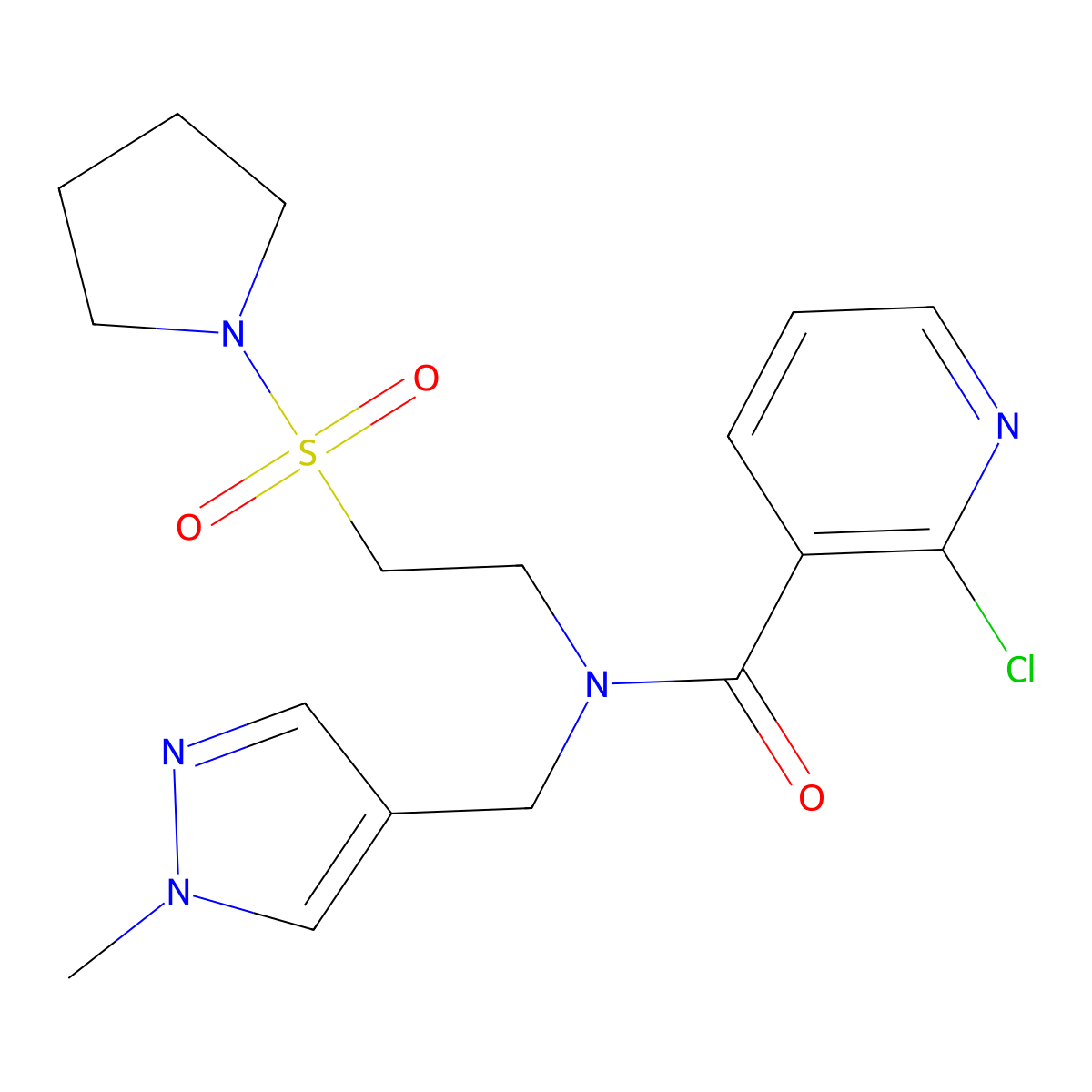 2-chloro-N-[(1-methyl-1H-pyrazol-4-yl)methyl]-N-[2-(pyrrolidin-1-ylsulfonyl)ethyl]pyridine-3-carboxamide molecular structure, CAS 1010864-94-4