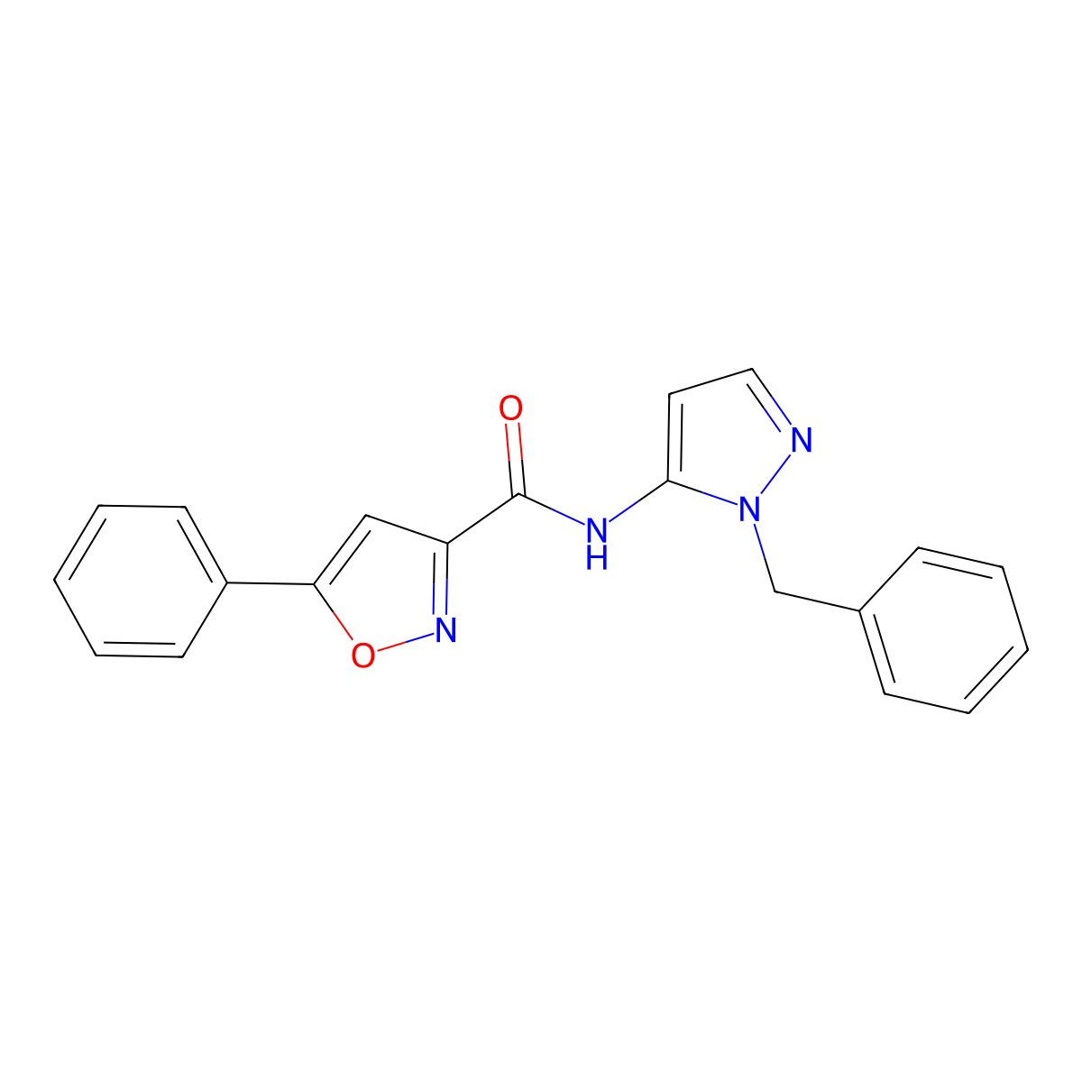 N-(1-benzyl-1H-pyrazol-5-yl)-5-phenylisoxazole-3-carboxamide molecular structure, CAS 1010865-41-4