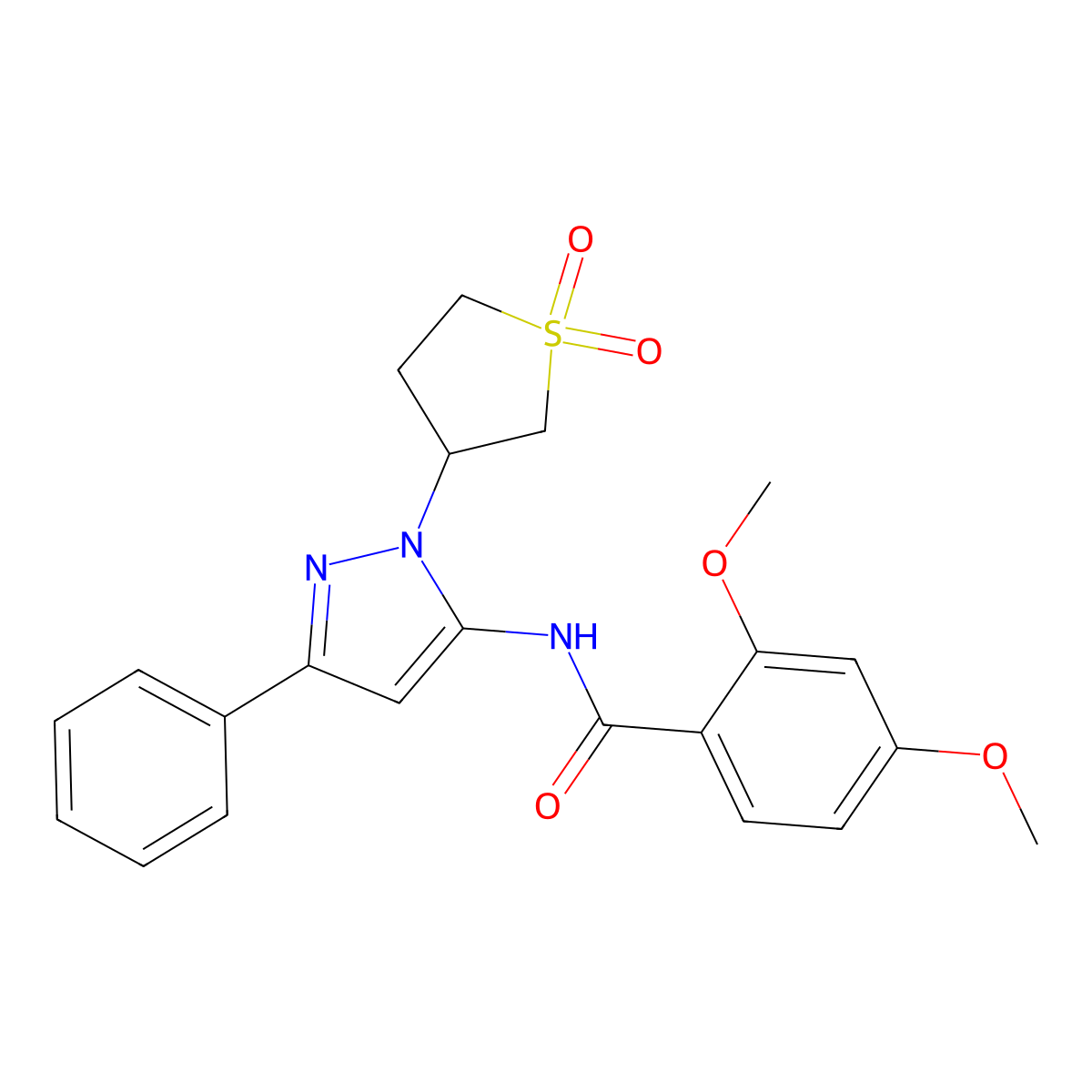 N-(1-(1,1-dioxidotetrahydrothiophen-3-yl)-3-phenyl-1H-pyrazol-5-yl)-2,4-dimethoxybenzamide molecular structure, CAS 1010865-57-2