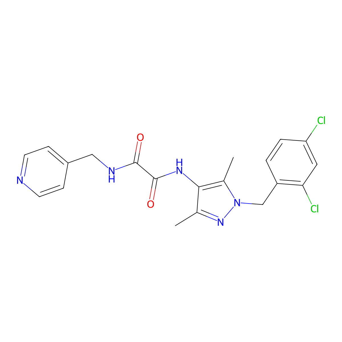N-[1-(2,4-dichlorobenzyl)-3,5-dimethyl-1H-pyrazol-4-yl]-N'-(pyridin-4-ylmethyl)ethanediamide molecular structure, CAS 1010866-24-6