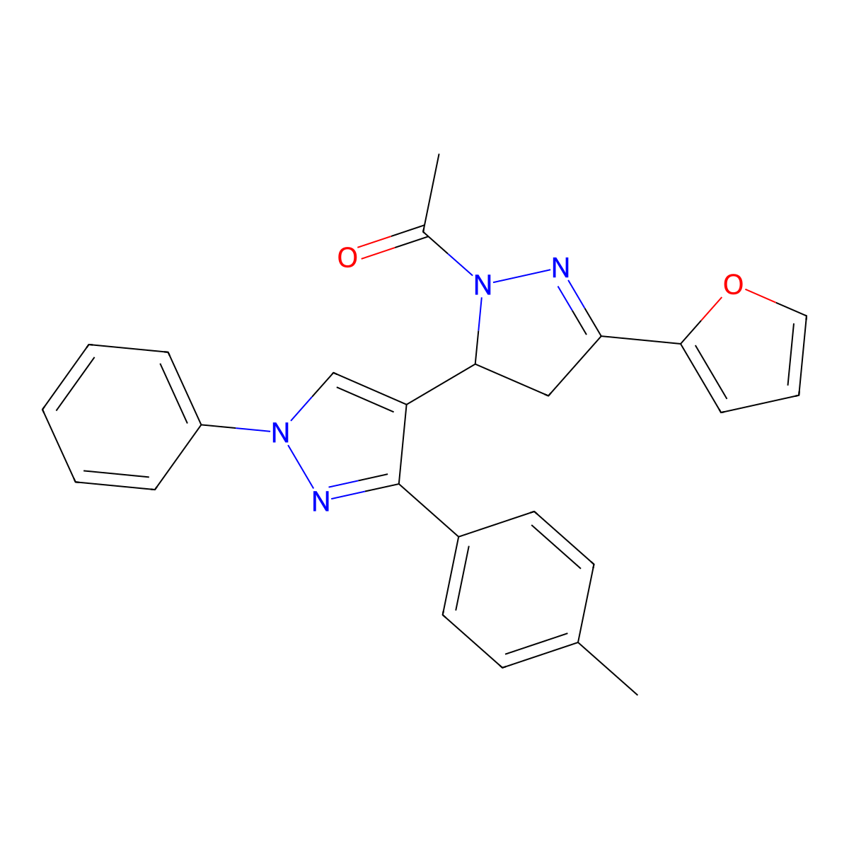 1-(5-(furan-2-yl)-1'-phenyl-3'-(p-tolyl)-3,4-dihydro-1'H,2H-[3,4'-bipyrazol]-2-yl)ethanone molecular structure, CAS 1010866-62-2