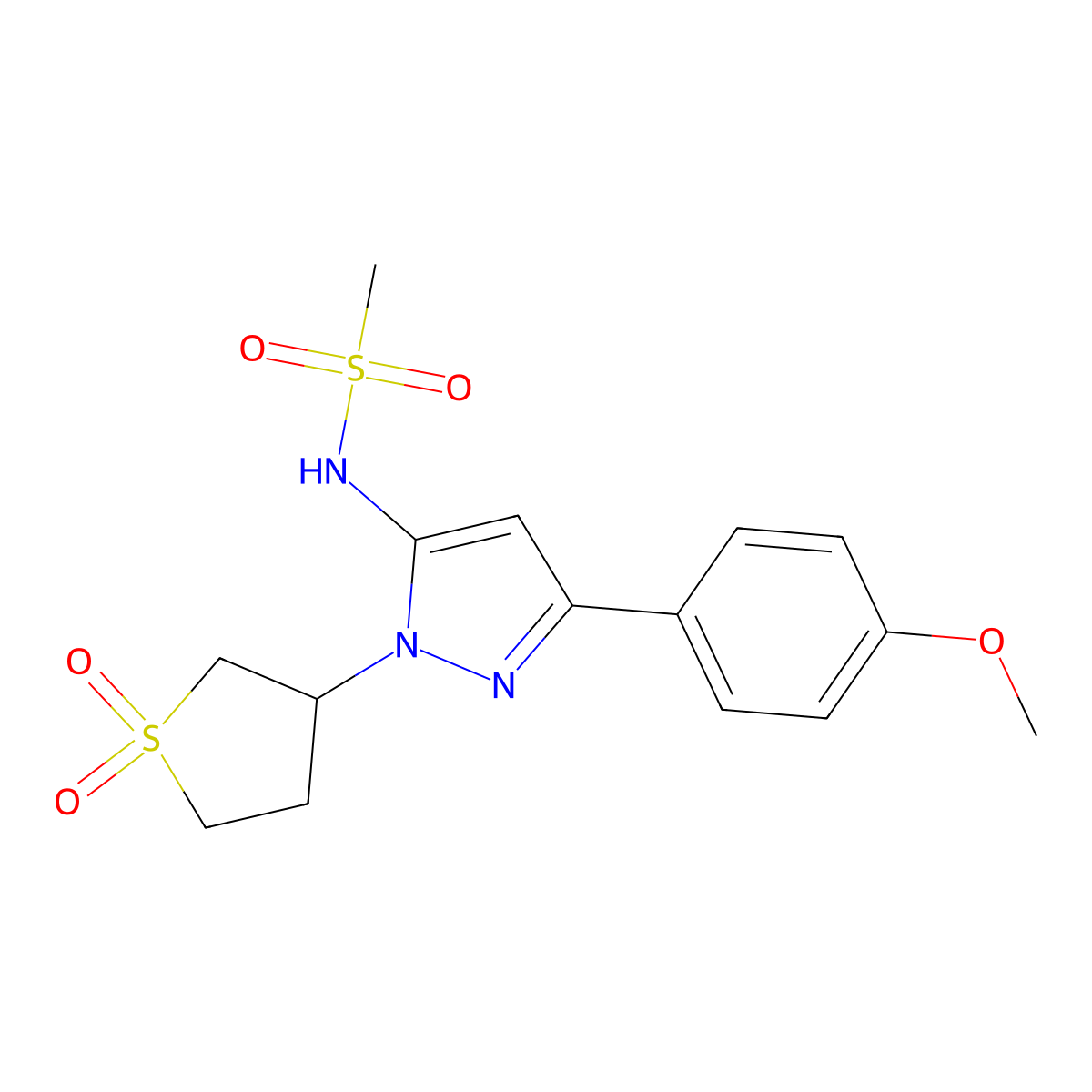 N-(1-(1,1-dioxidotetrahydrothiophen-3-yl)-3-(4-methoxyphenyl)-1H-pyrazol-5-yl)methanesulfonamide molecular structure, CAS 1010866-87-1