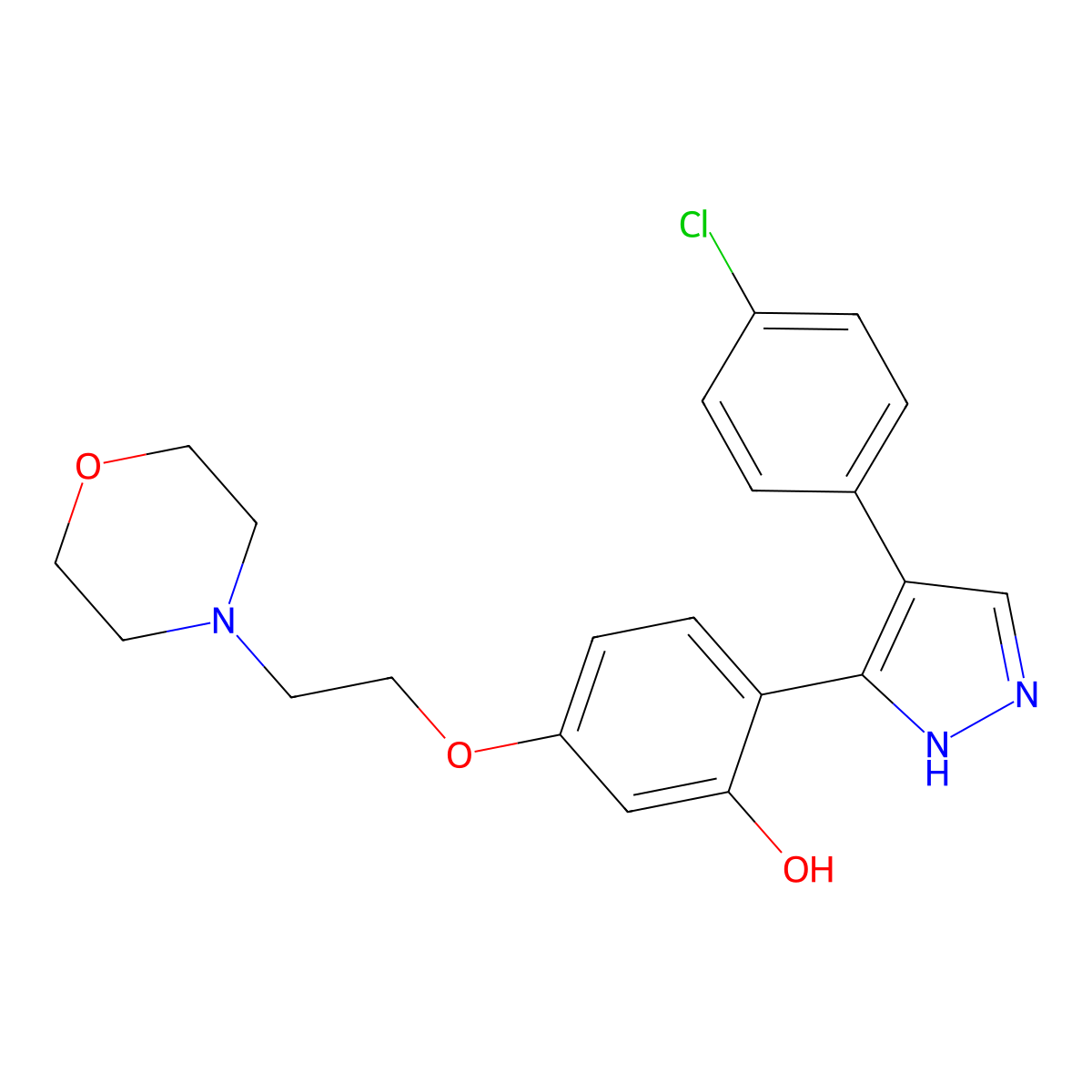 2-(4-(4-chlorophenyl)-1H-pyrazol-3-yl)-5-(2-morpholinoethoxy)phenol molecular structure, CAS 1010867-13-6