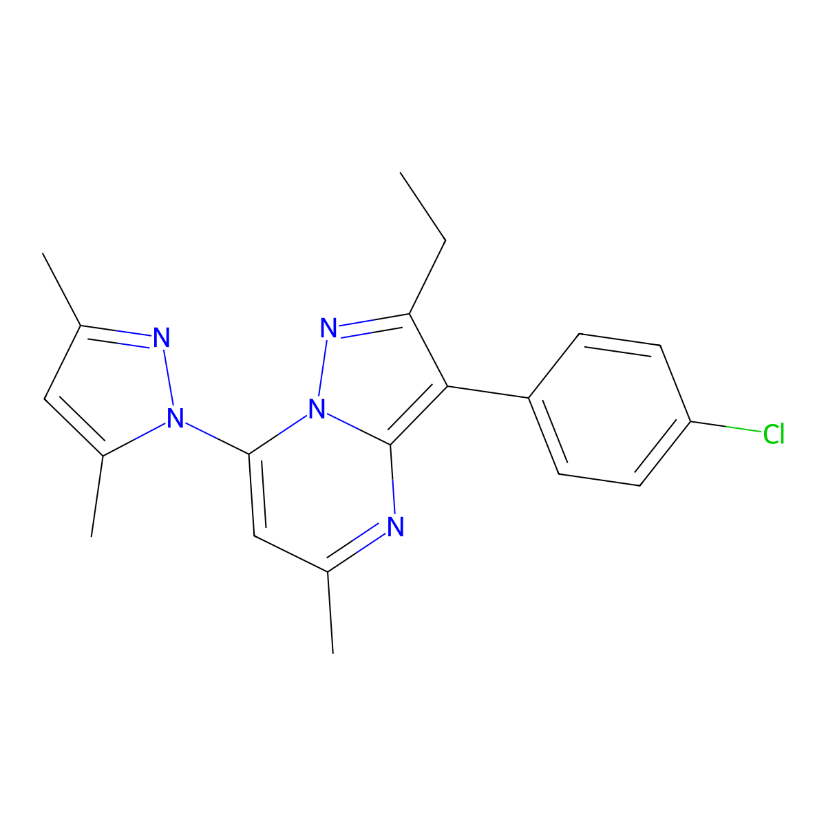 3-(4-chlorophenyl)-7-(3,5-dimethyl-1H-pyrazol-1-yl)-2-ethyl-5-methylpyrazolo[1,5-a]pyrimidine molecular structure, CAS 1010867-22-7